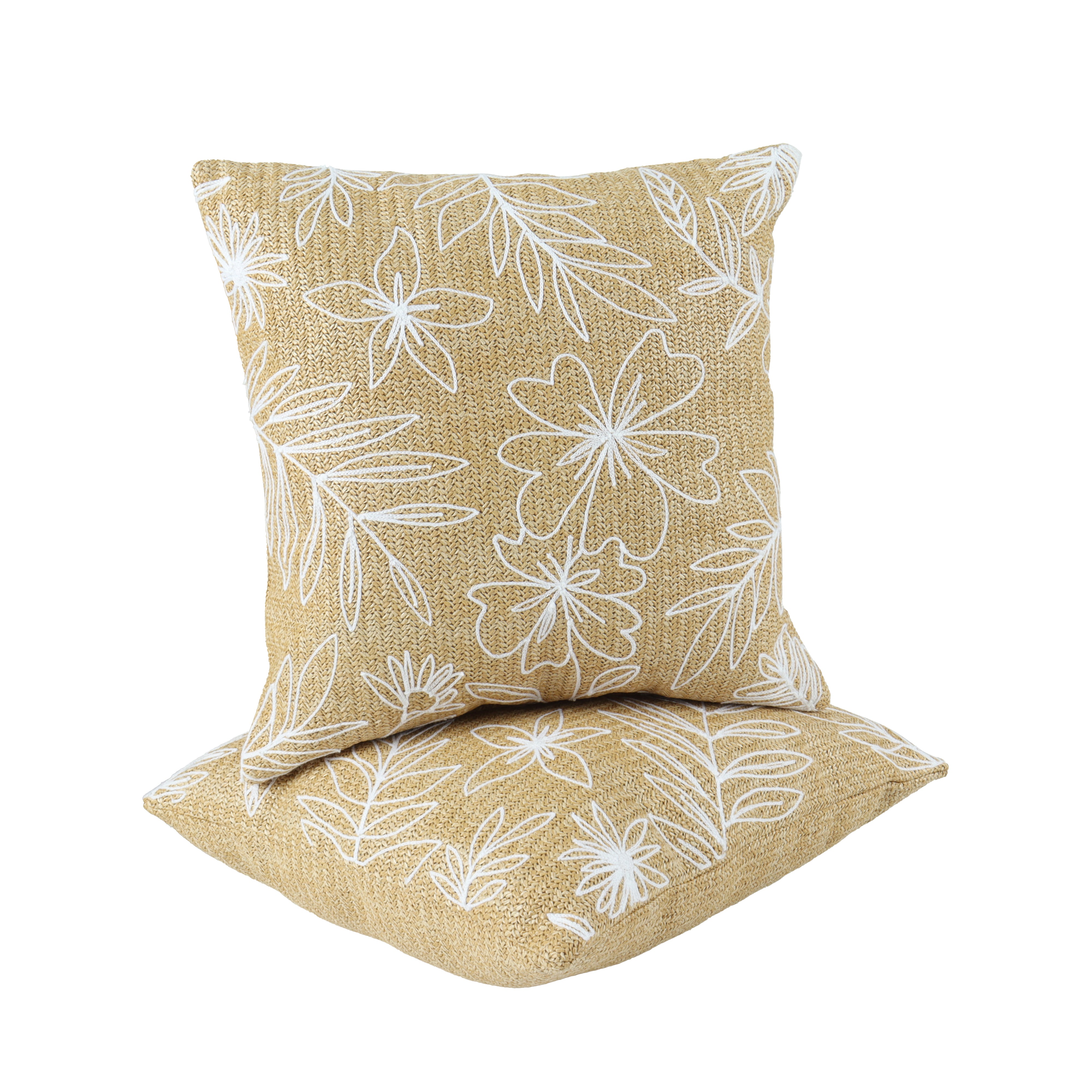 Woven Floral Print Outdoor Square Pillows, Set of 2