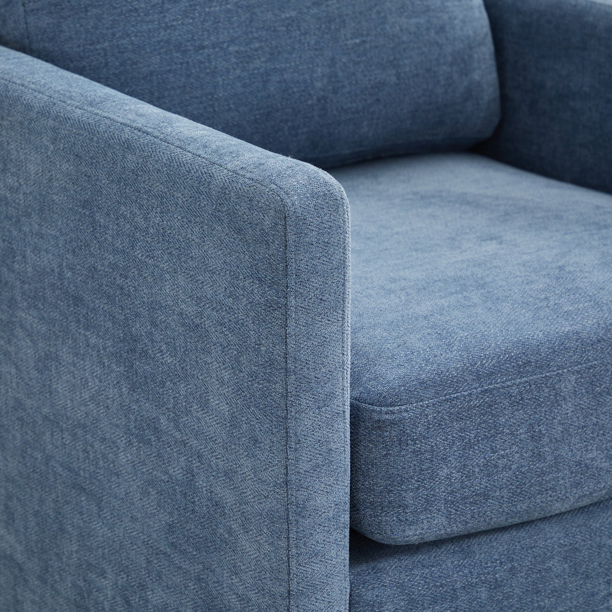 Upholstered Swivel Chair with Square Arms and Metal Base