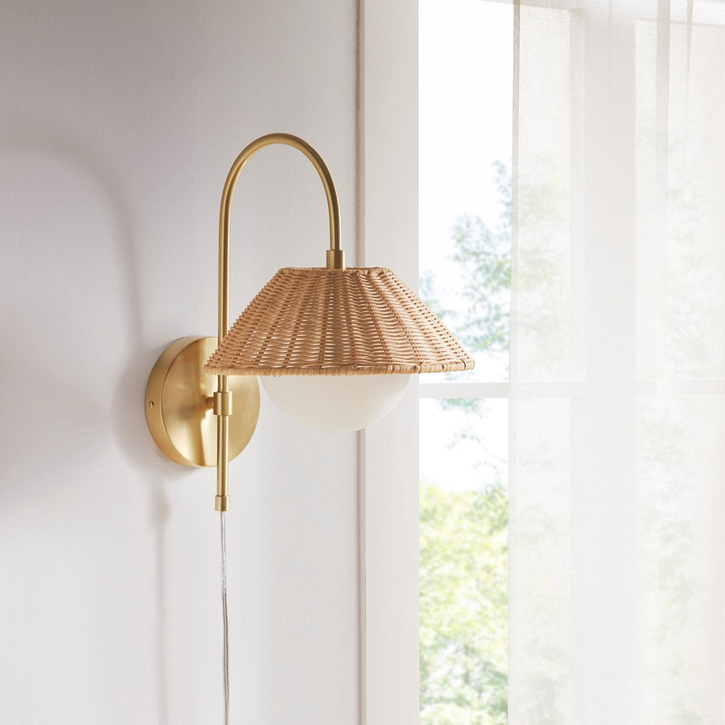 Colander Rattan Weave Wall Sconce with Iron Base
