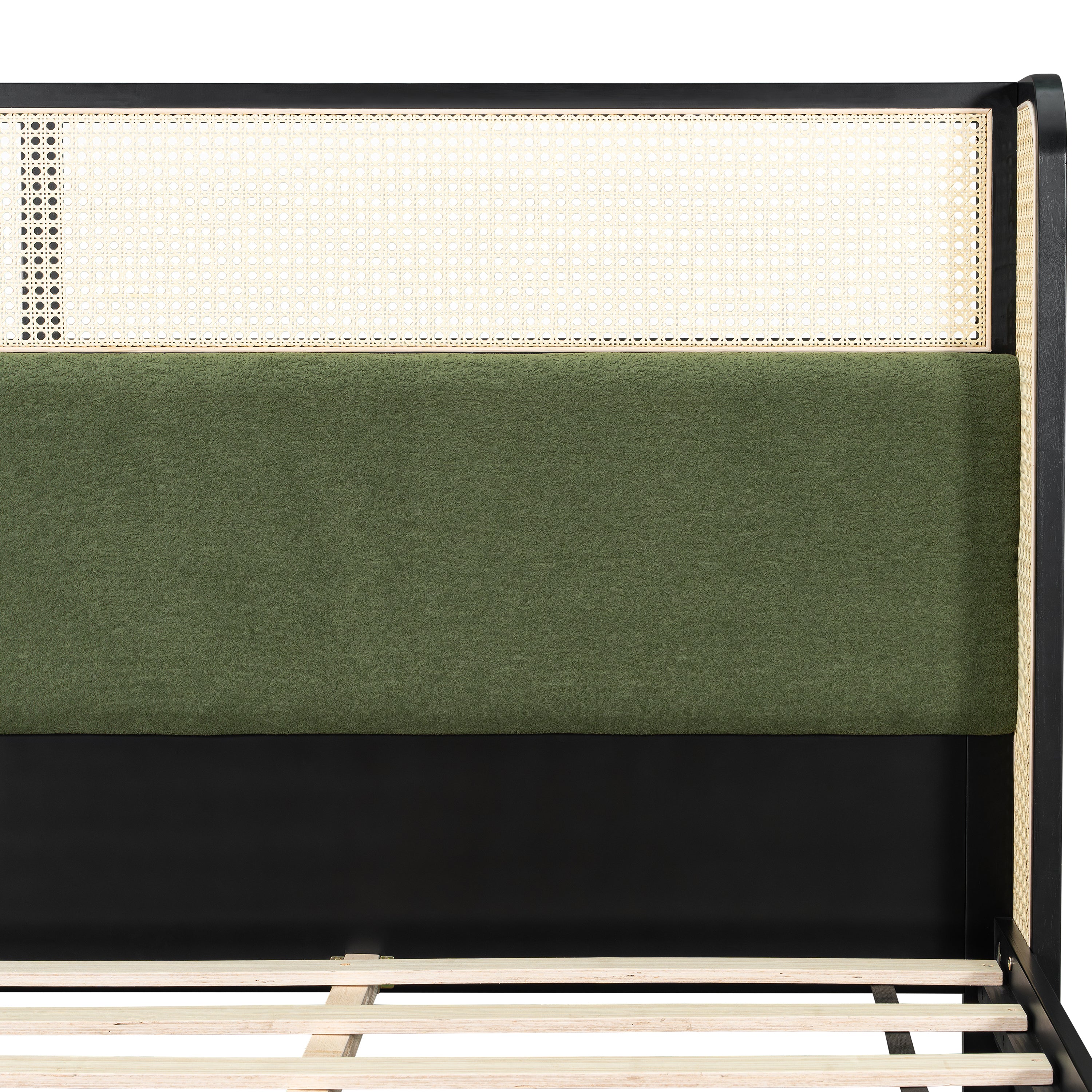 Queen Size Bed Frame with Green Headboard, Black with Green Solid Wood  Bed, No Box Spring Required, Modern Bedroom Furniture