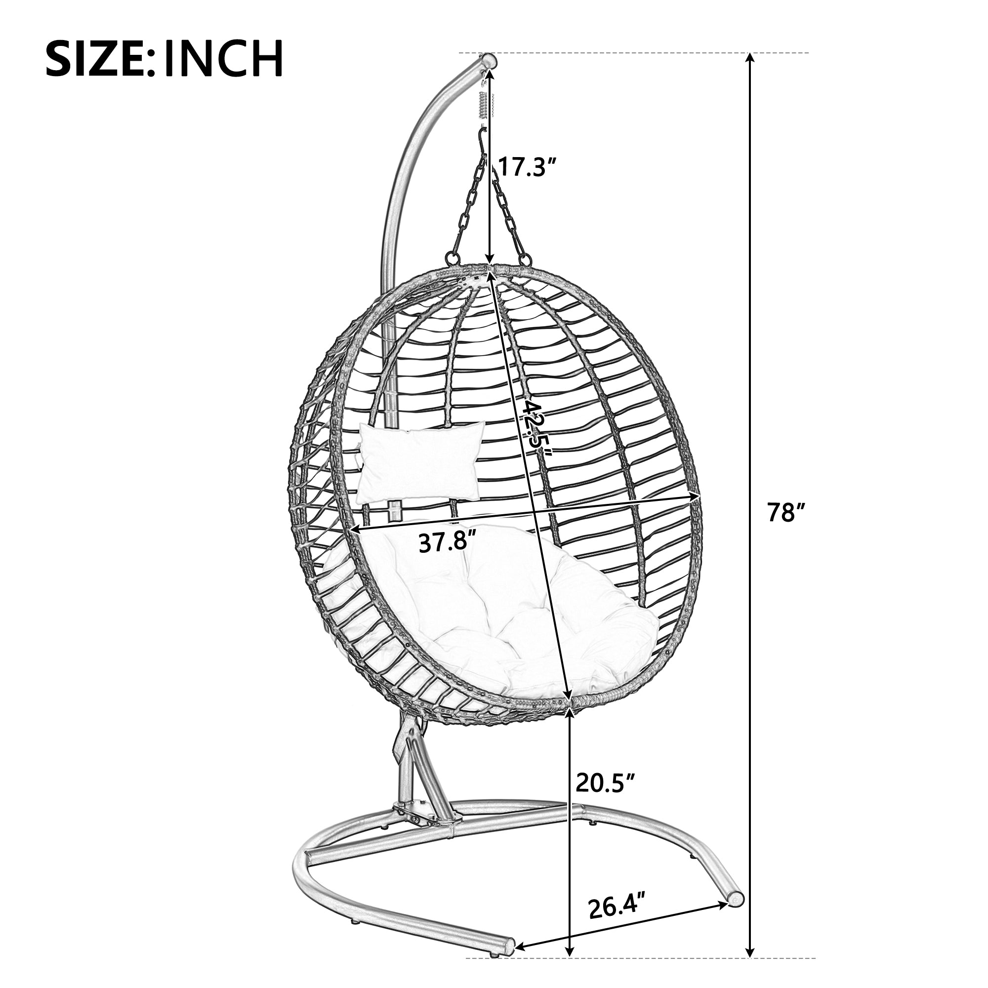 Folding Hanging Swinging Egg Chair with Stand & Tufted Cushion
