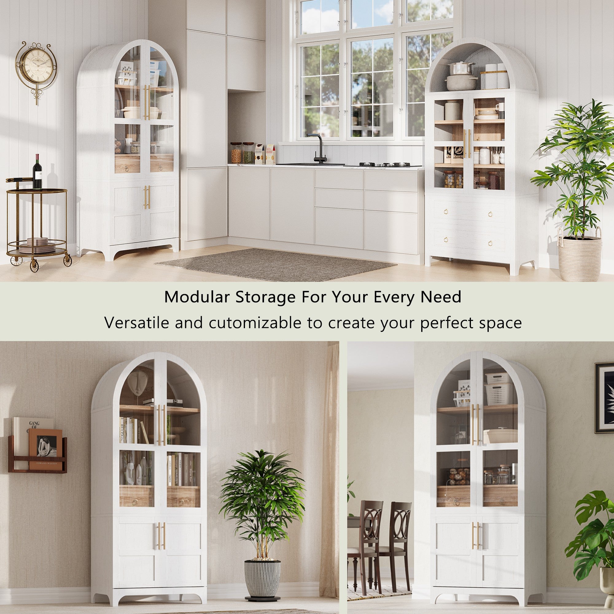 Farmhouse Kitchen Storage Cabinet with Open & Adjustable Shelves