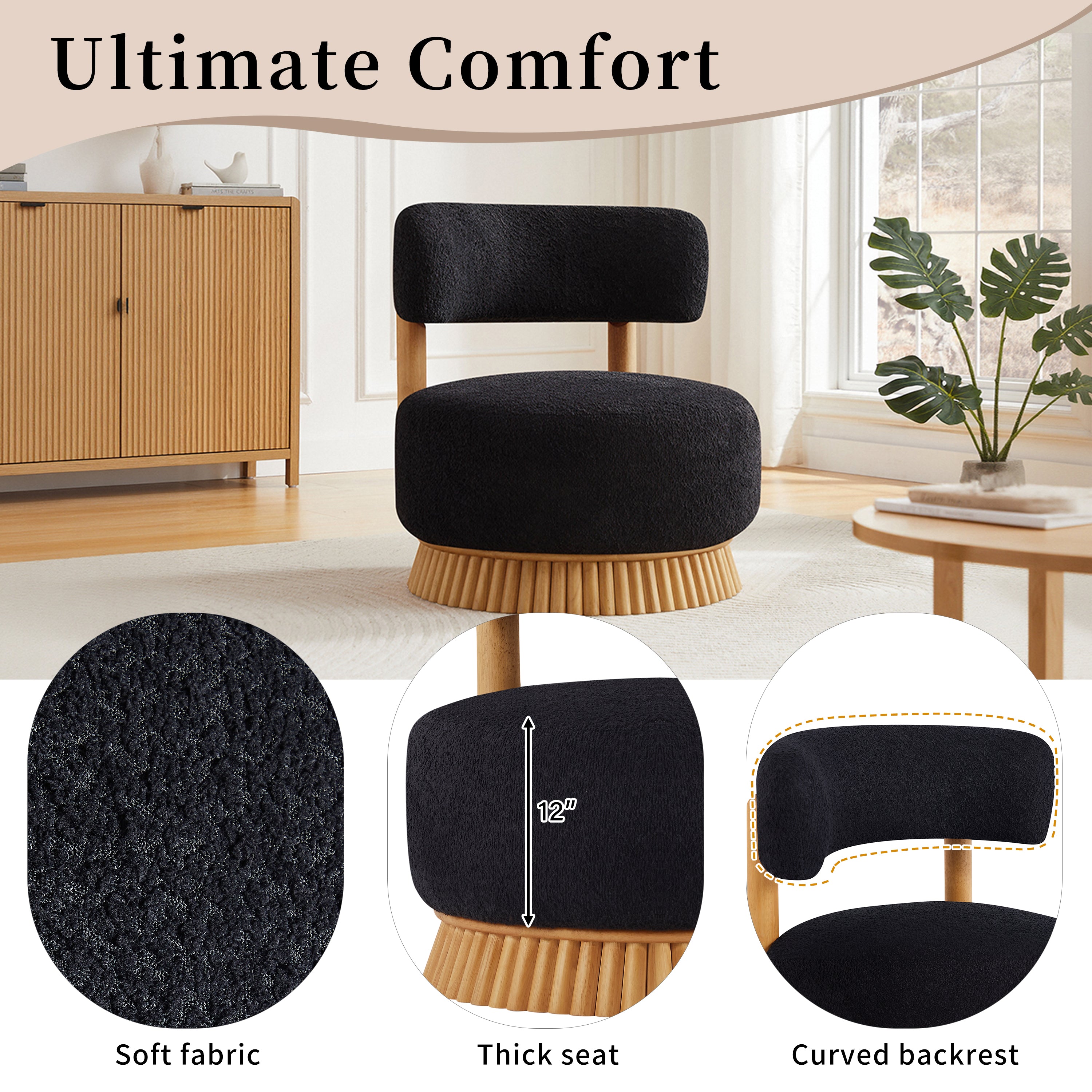 Modern Farmhouse Armless Accent Chair with Wooden Base