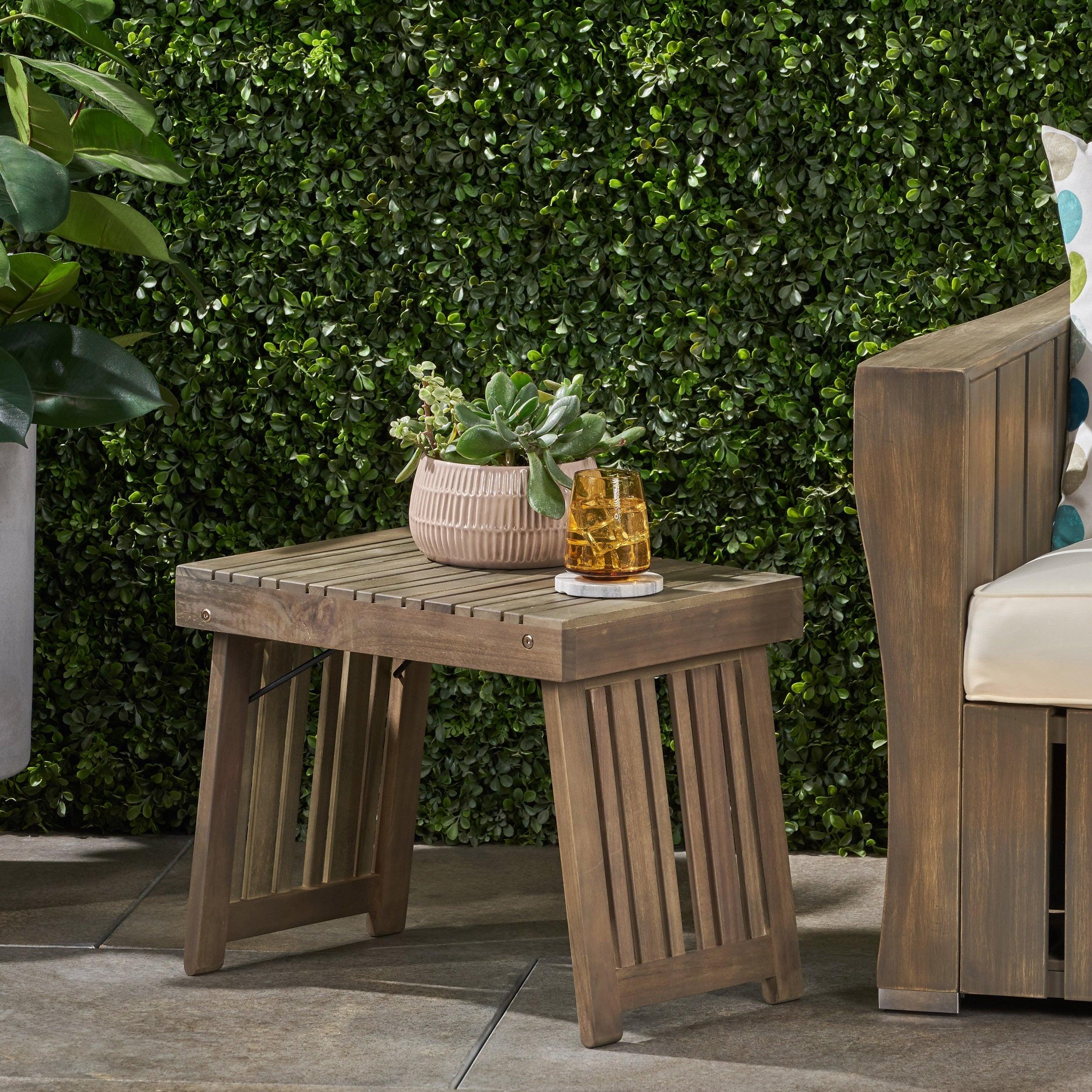 Kyoto Outdoor Foldable Side Table with Slat Design