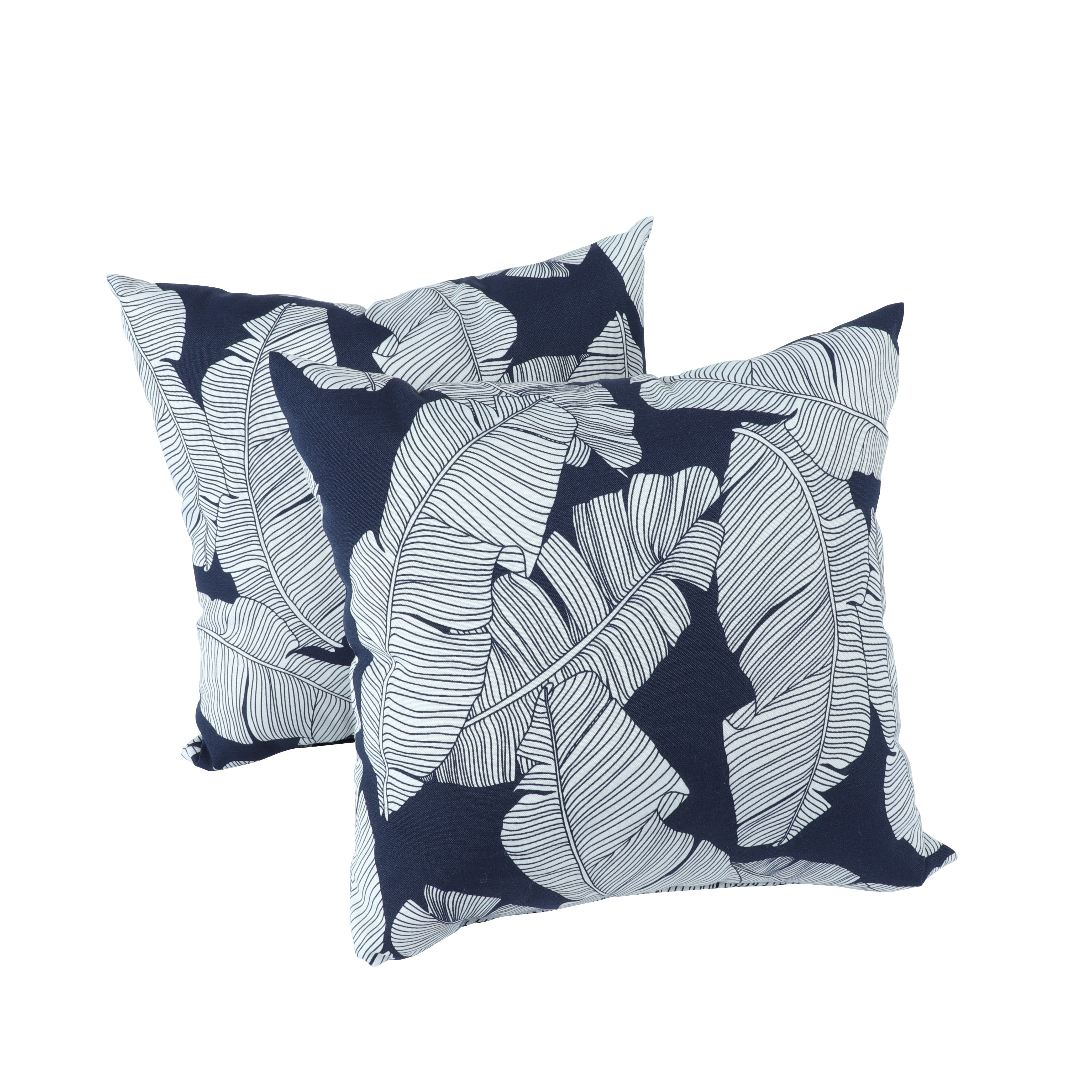 Navy & White Palm Outdoor Square Pillows, Set of 2