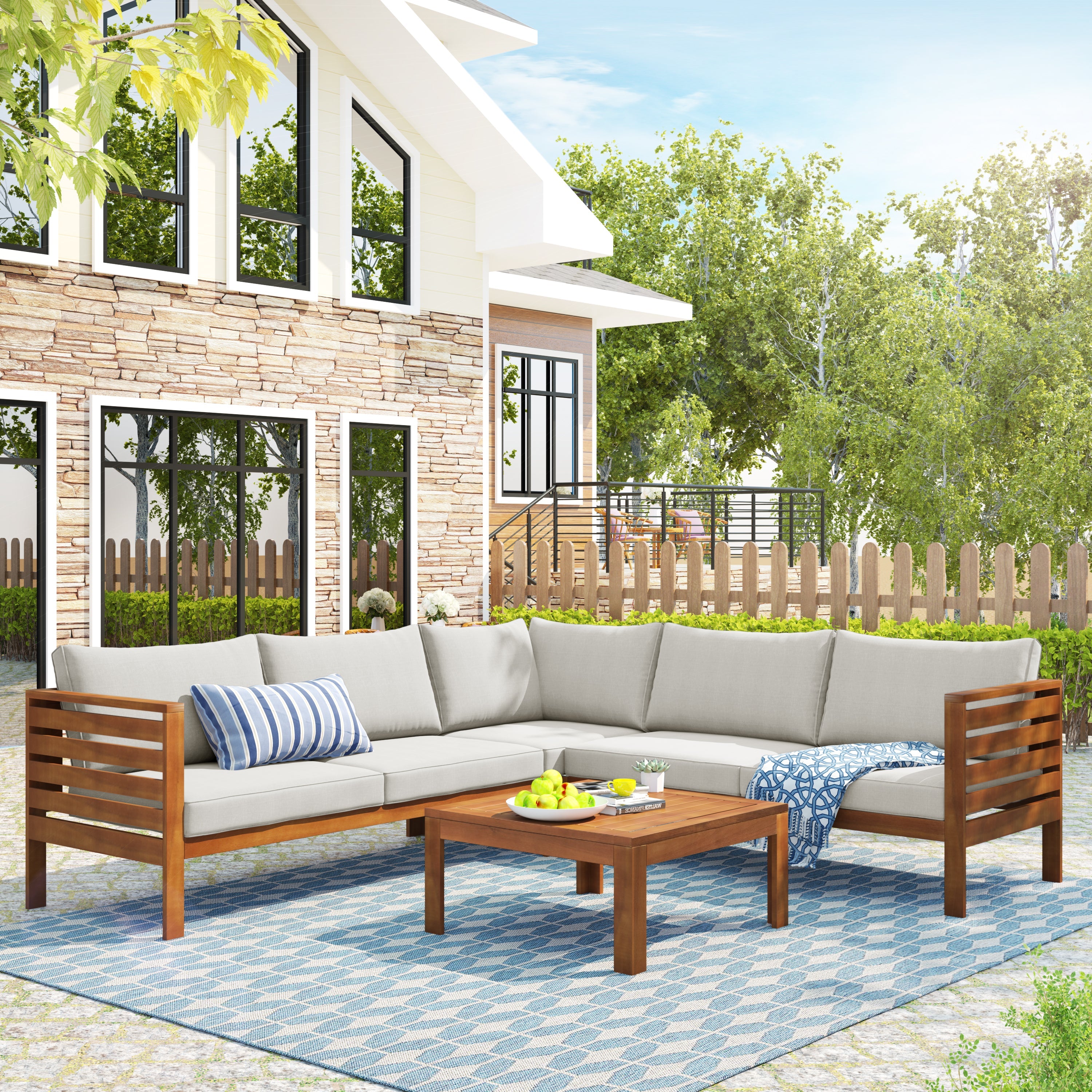 Acacia Wood Outdoor Sofa Seating Set