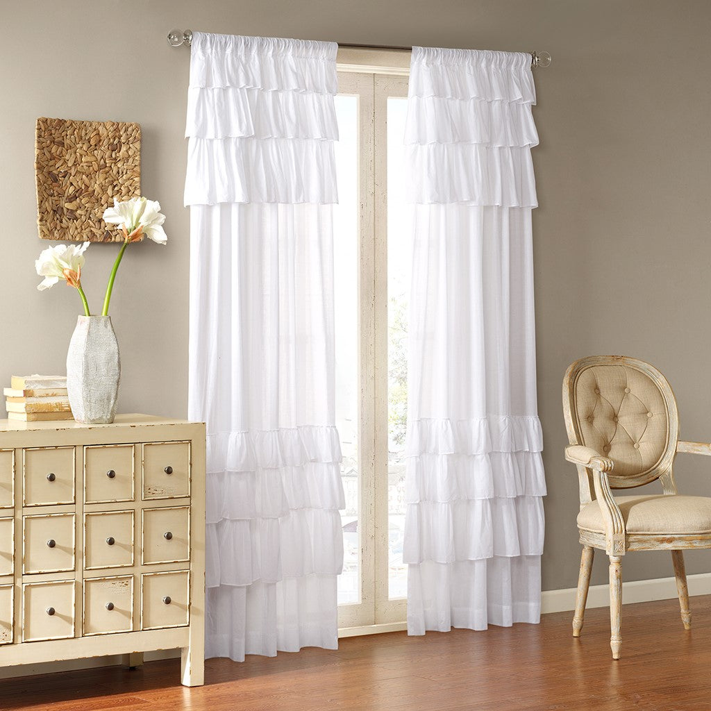 Cotton Oversized Ruffle Curtain Panel White 50x84'