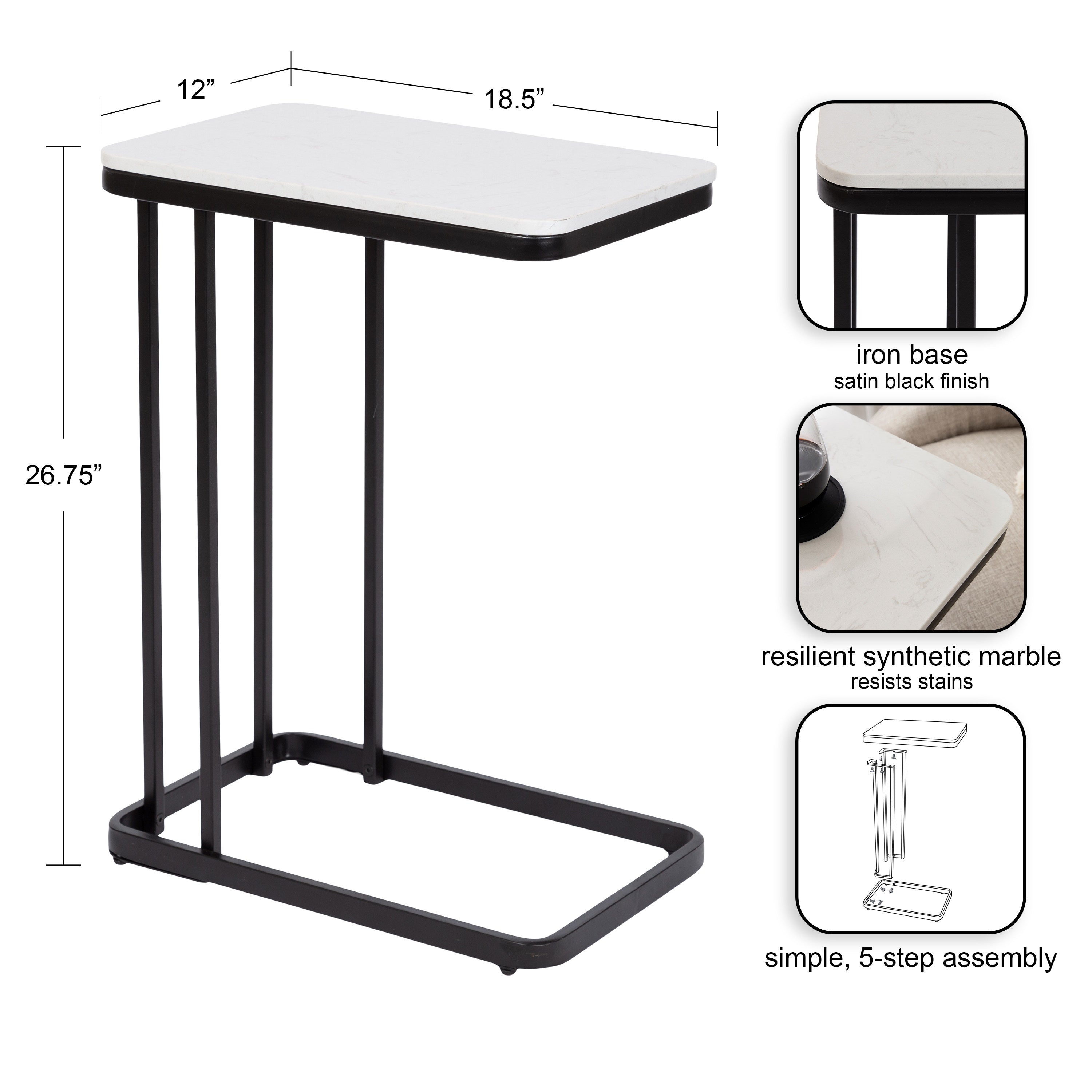 Credele Cultured Marble and Metal Accent C-Table