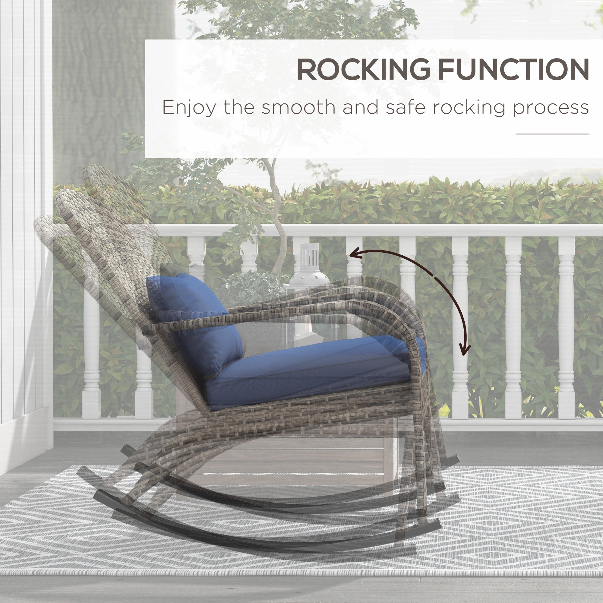 Outdoor Wicker Adirondack Rocking Chair with High Back & Seat Cushion