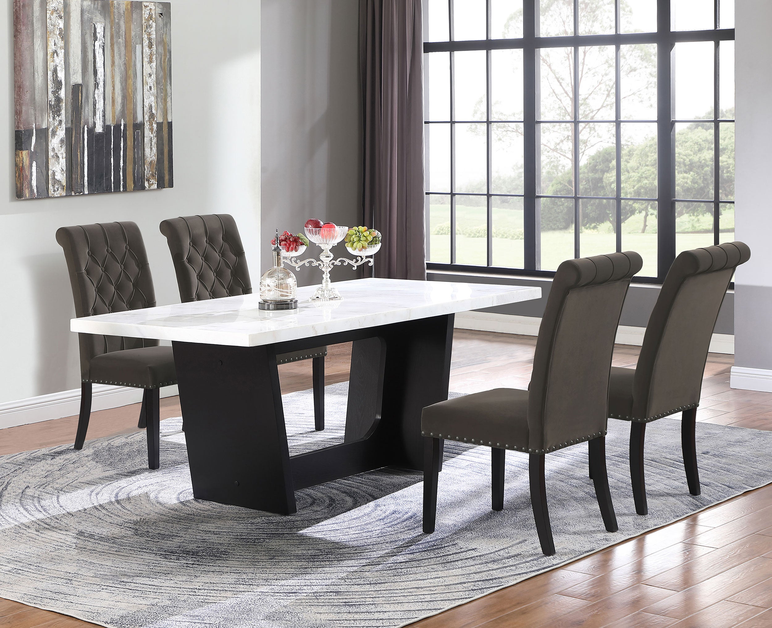 Button-Tufted High Back Dining Chairs, Set of 2