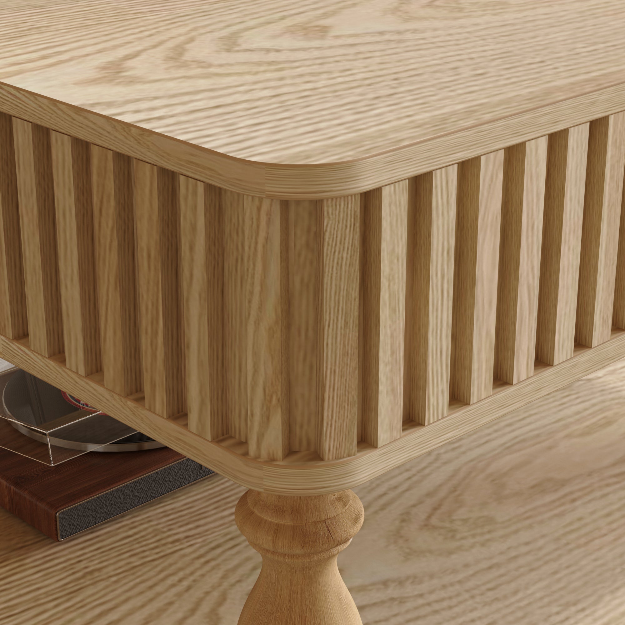 Square Fluted Lift-Top Coffee Table with Hidden & Open Storage