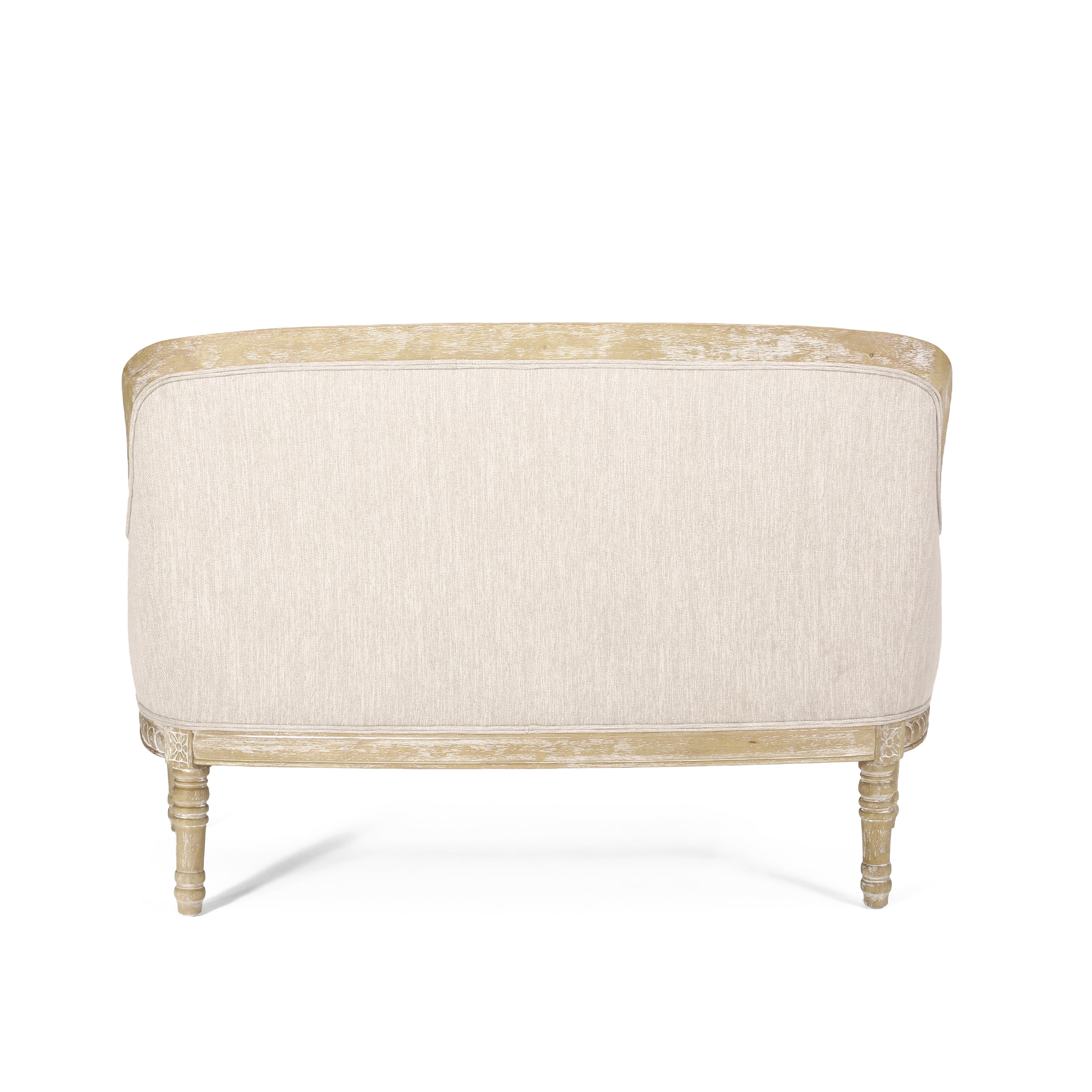 Upholstered Loveseat with Turned Legs and Recessed Arms