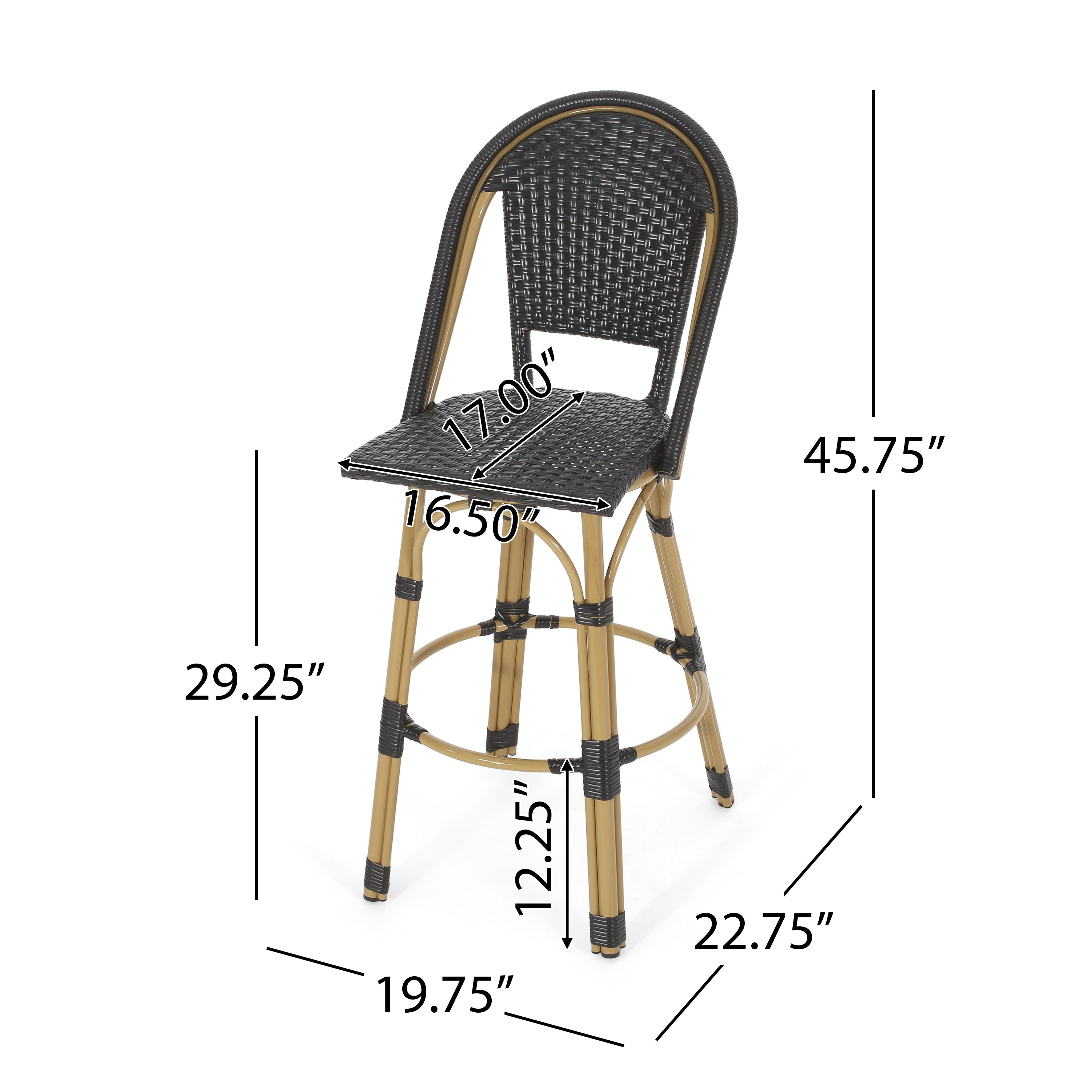 Callisto 29.5" Outdoor Rattan and Aluminum Bar Stool with Curved Back and Footrest