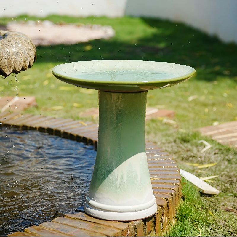 Handmade Green Gradient Glaze Ceramic Bird Bath
