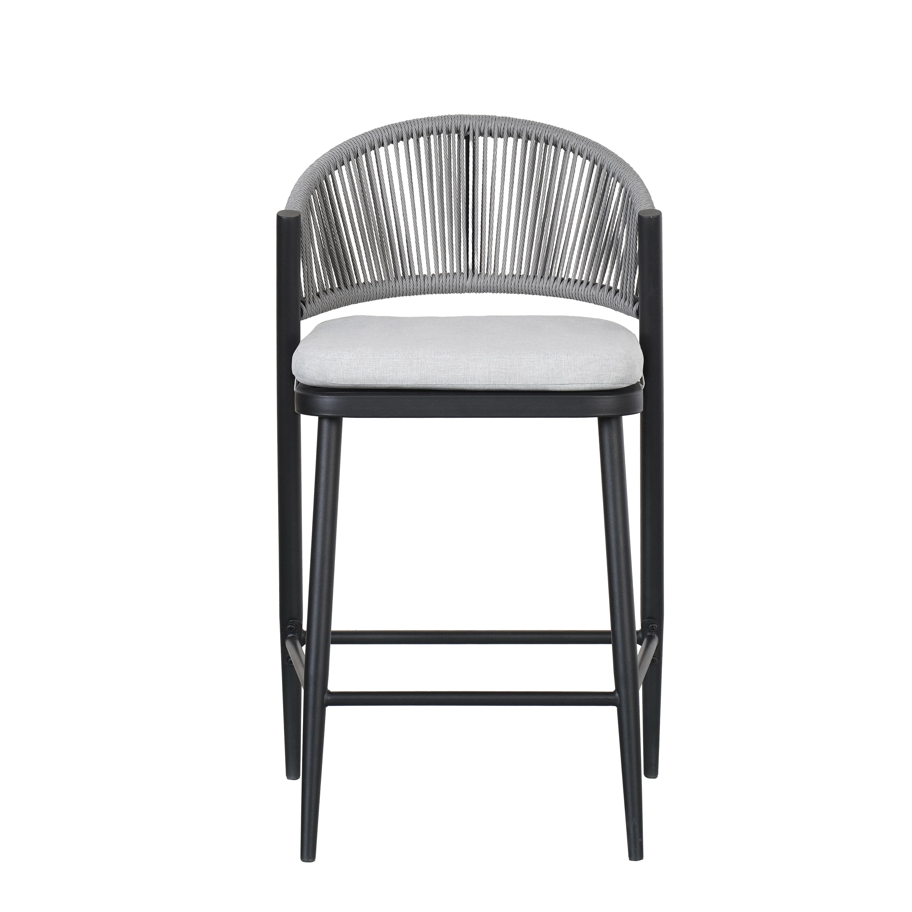 Outdoor Metal Frame Stools with Scallop-Shaped Backrest & Water-Resistant Cushions, Set of 2
