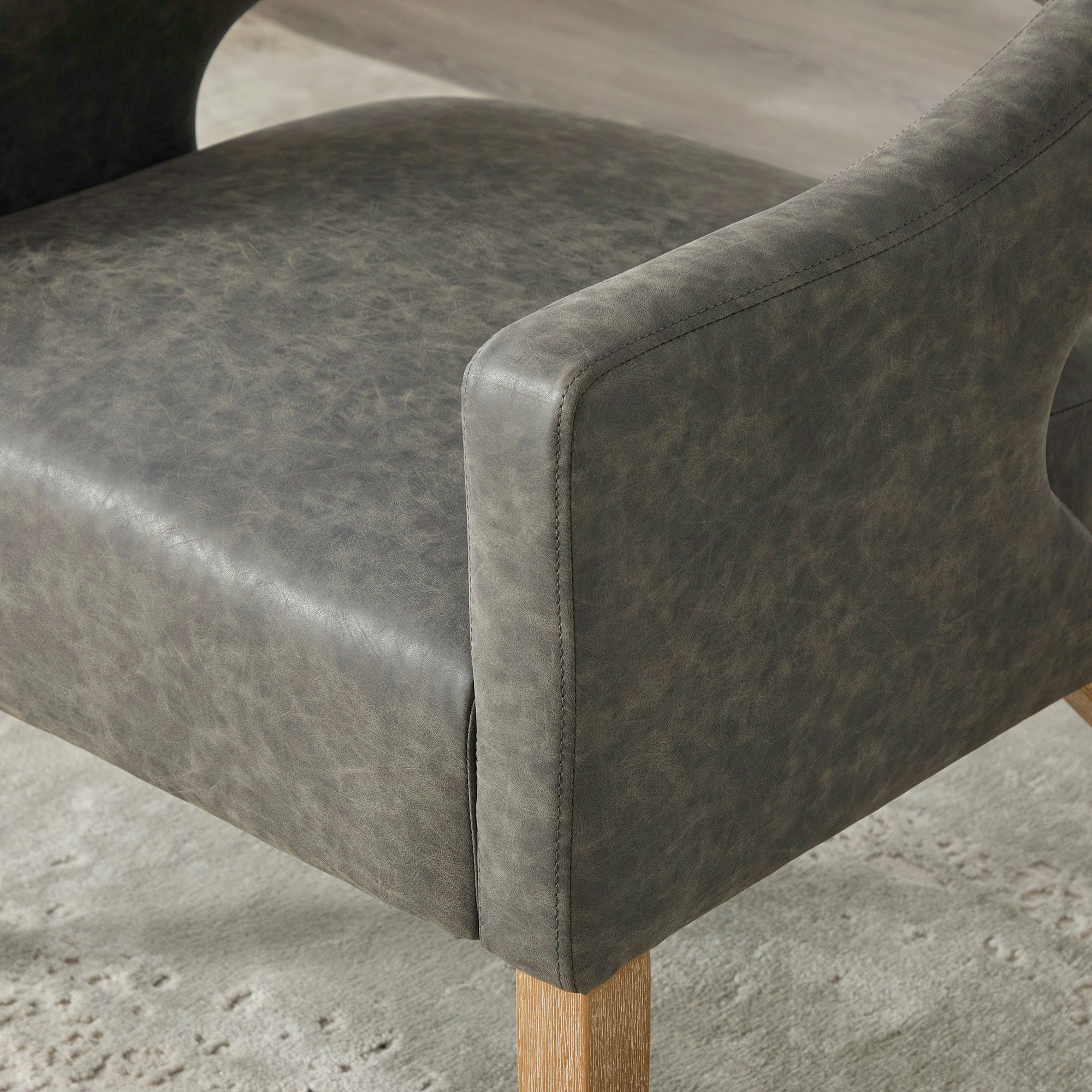 Mid-Century Modern Vegan Leather Open Back Accent Chair with Rubberwood Legs