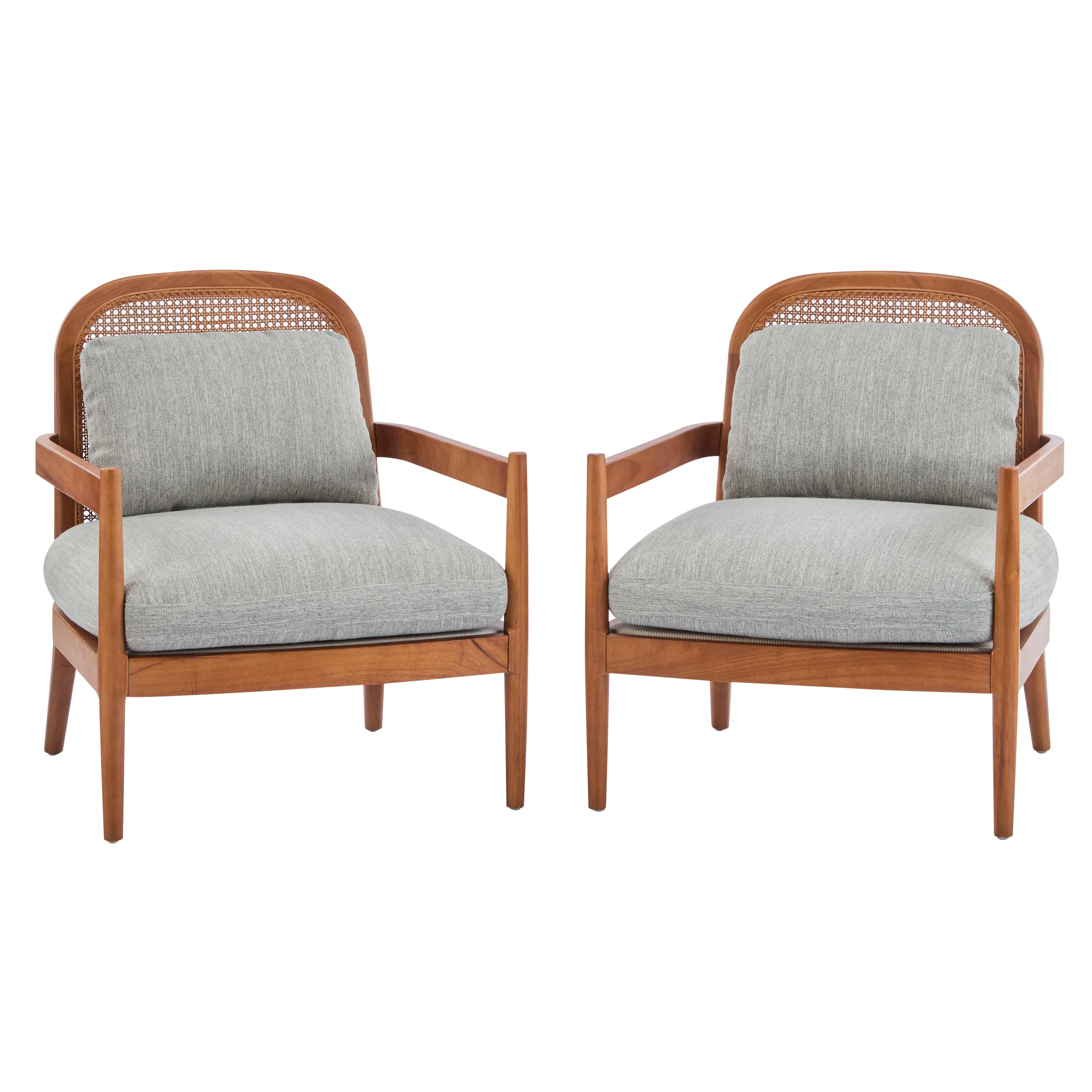 Elliston Solid Wood and Rattan Accent Chair with Cushions, Set of 2