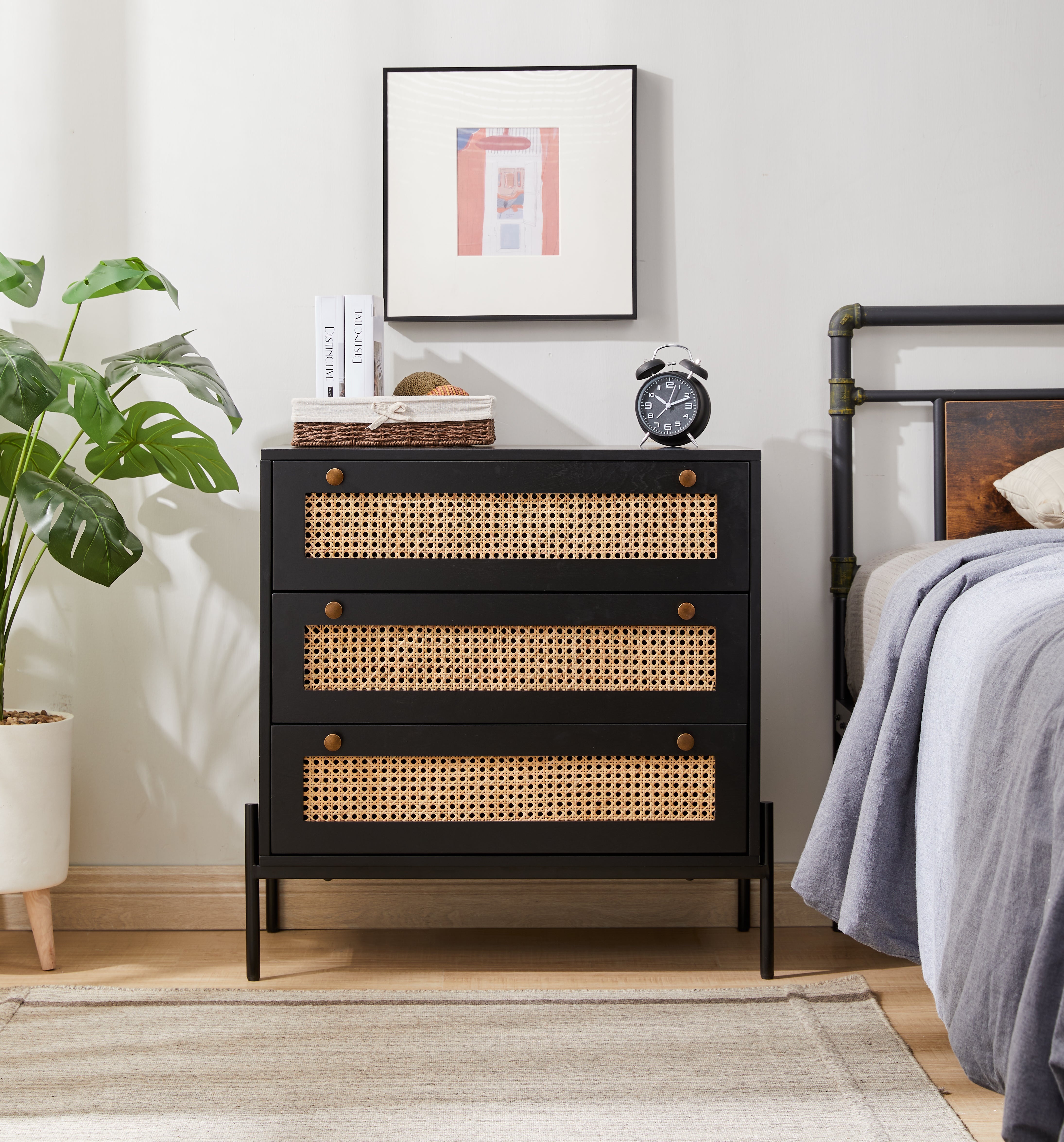 Storage Cabinet with 3 Large Drawers and Antique Brass Handle
