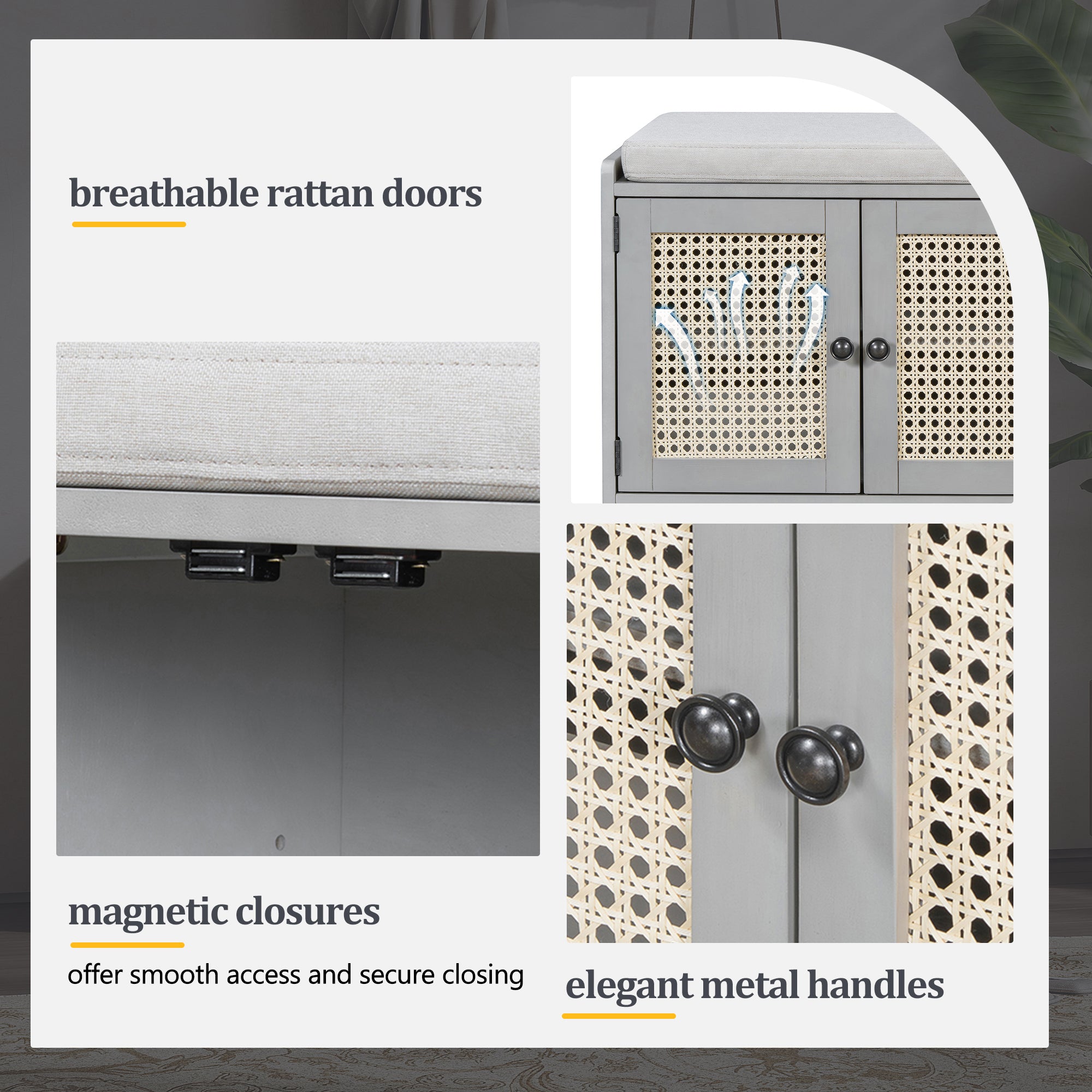 Storage Bench with Rattan Doors