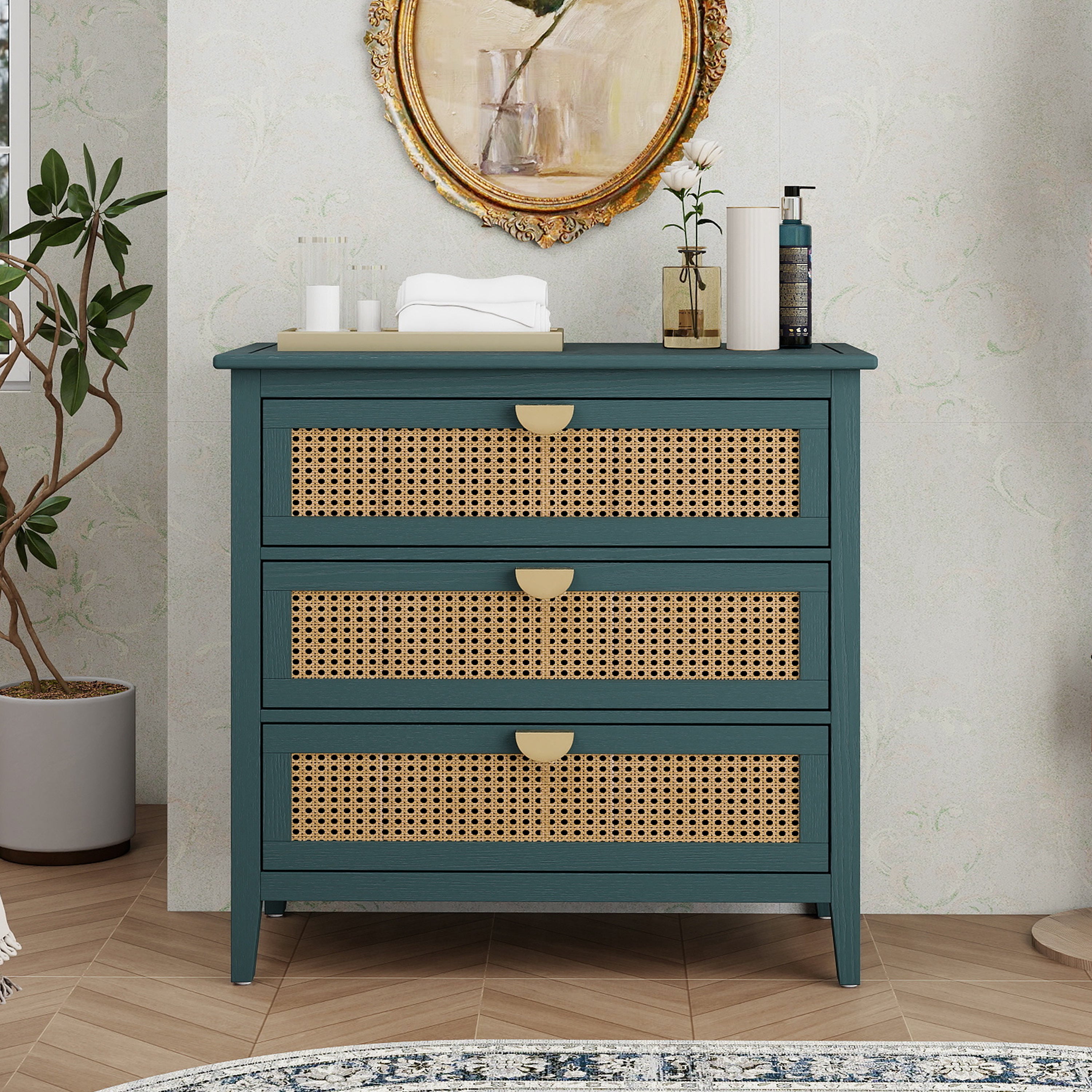 3 Drawer Cabinet with Natural Rattan Drawers
