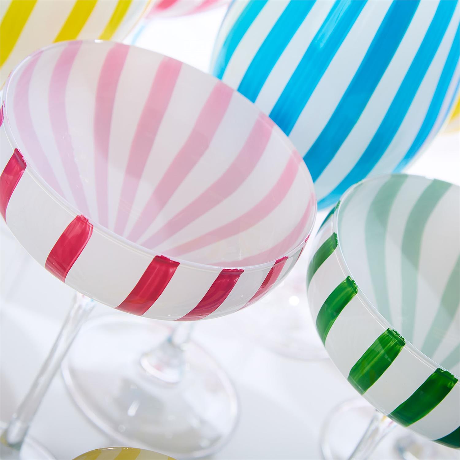 Stripe Hand-Painted Coupe Glass Incl 4 Colors, Set of 4