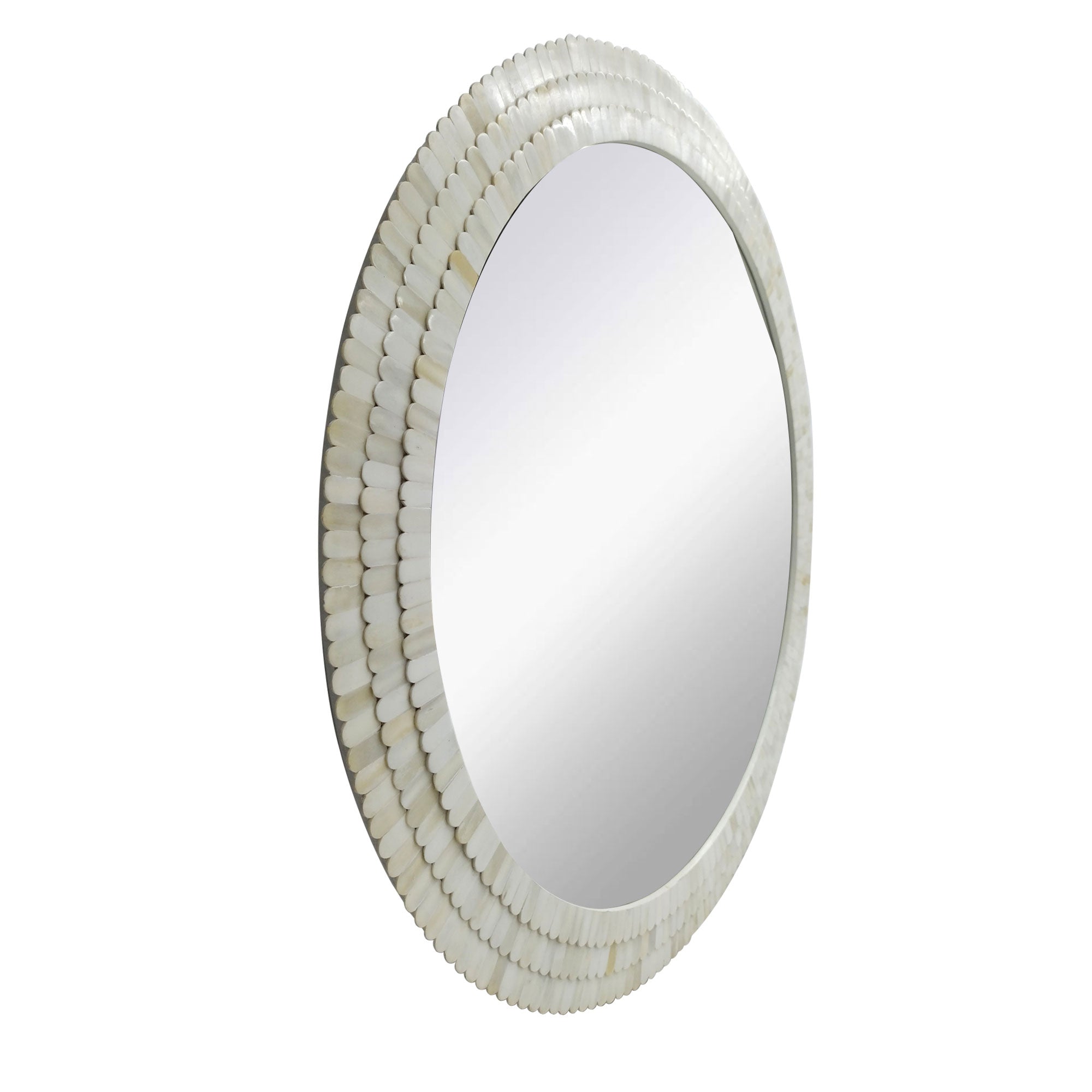 Round 35" Wide Scallop Natural Bone Inaly Mirror