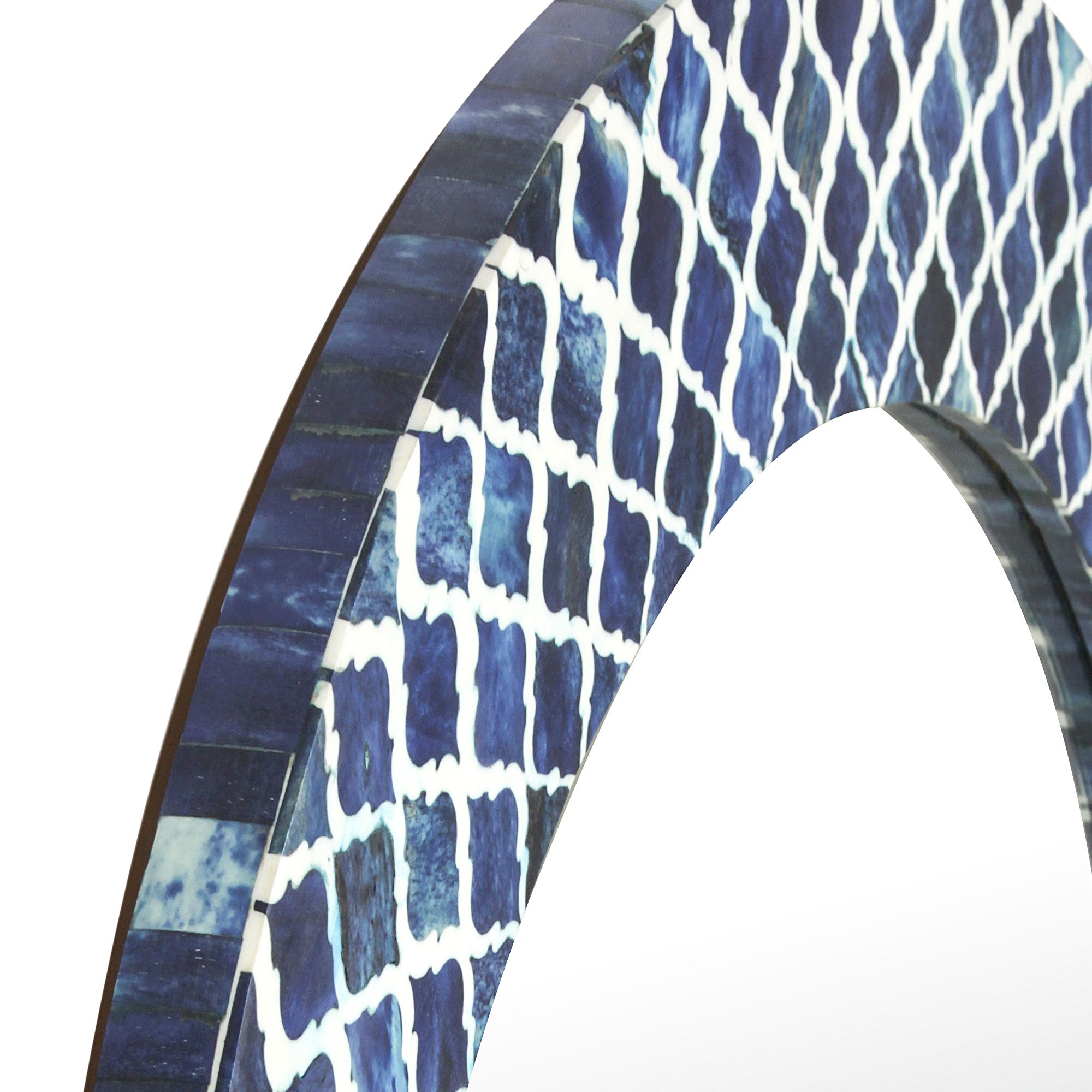 Round 29" Wide Blue Diamond Pattern Natural Bone Inlay Mirror
