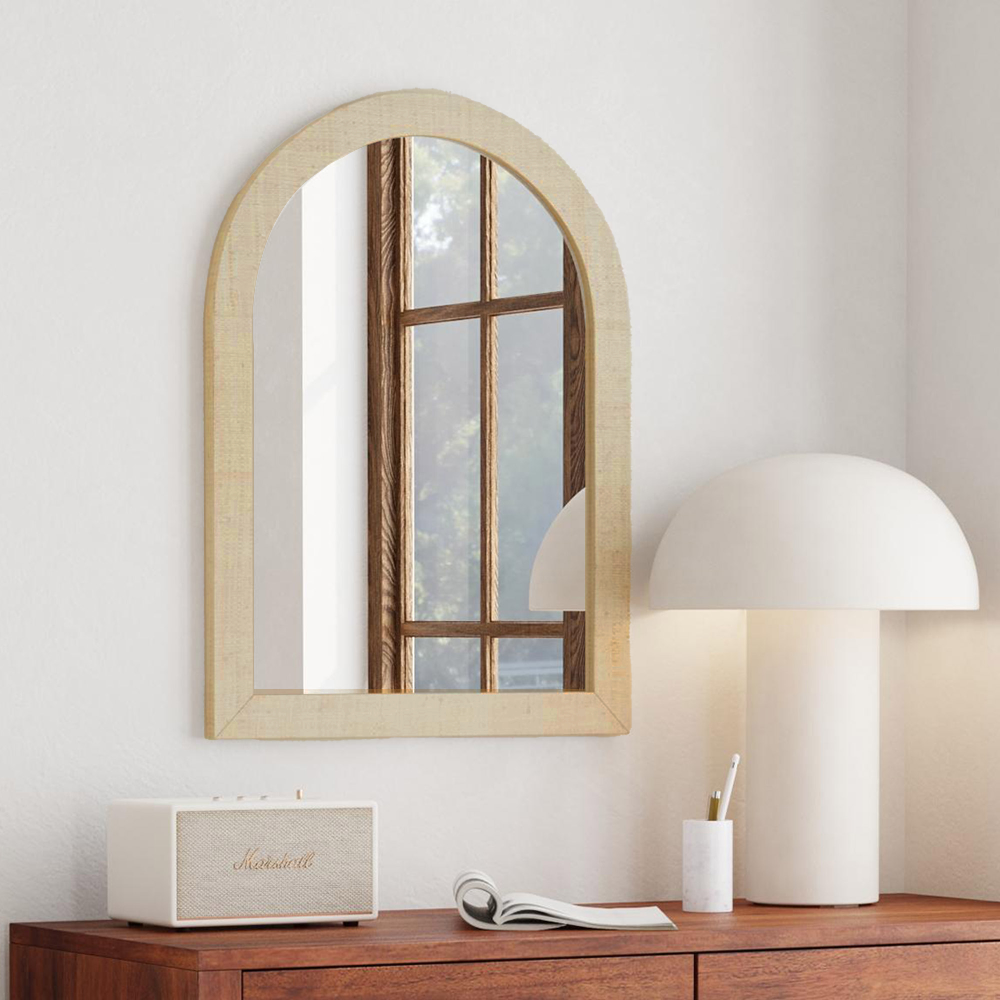 Gia Raffia Wrapped Arched Mirror