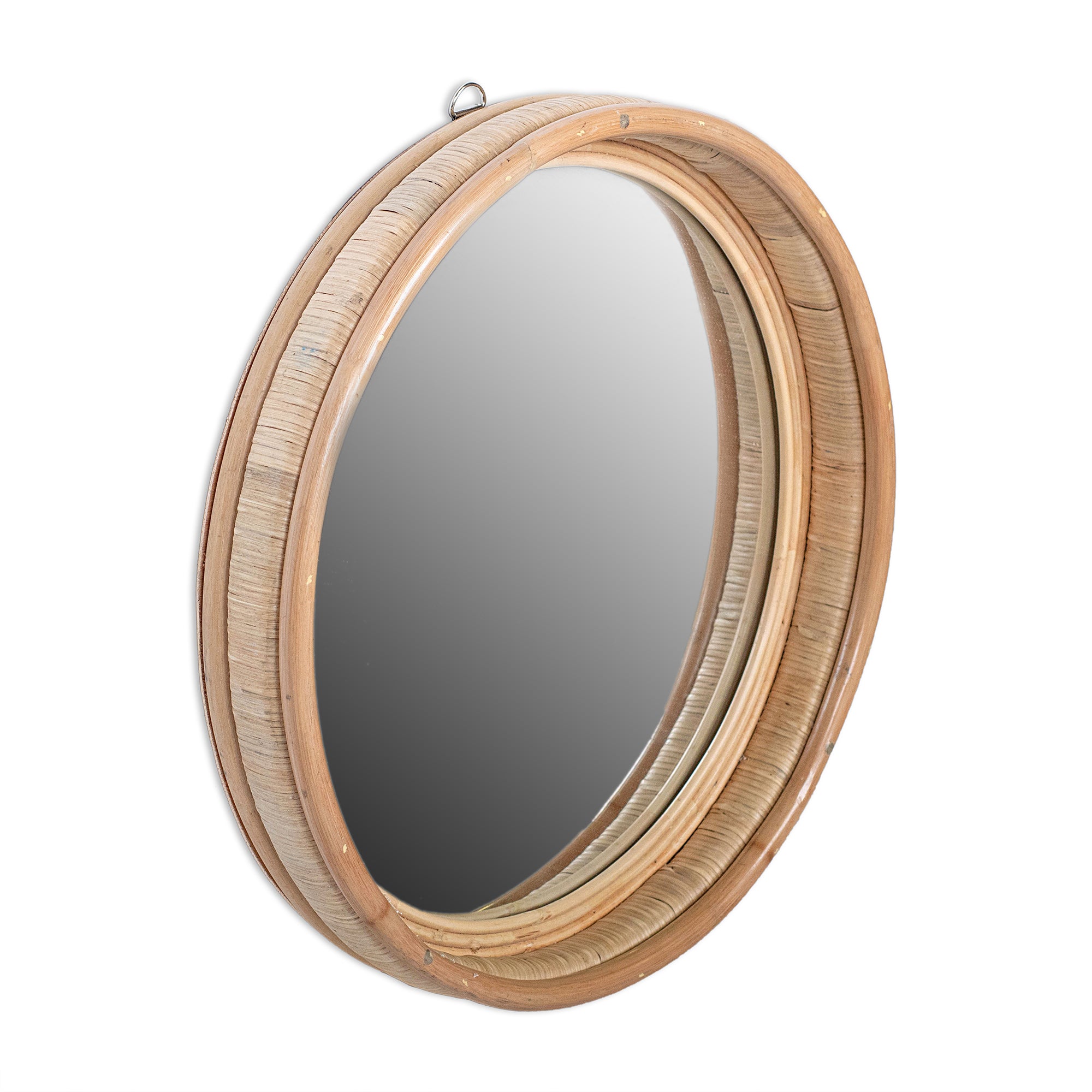 Round 30" Wide Natural Rattan Mirror