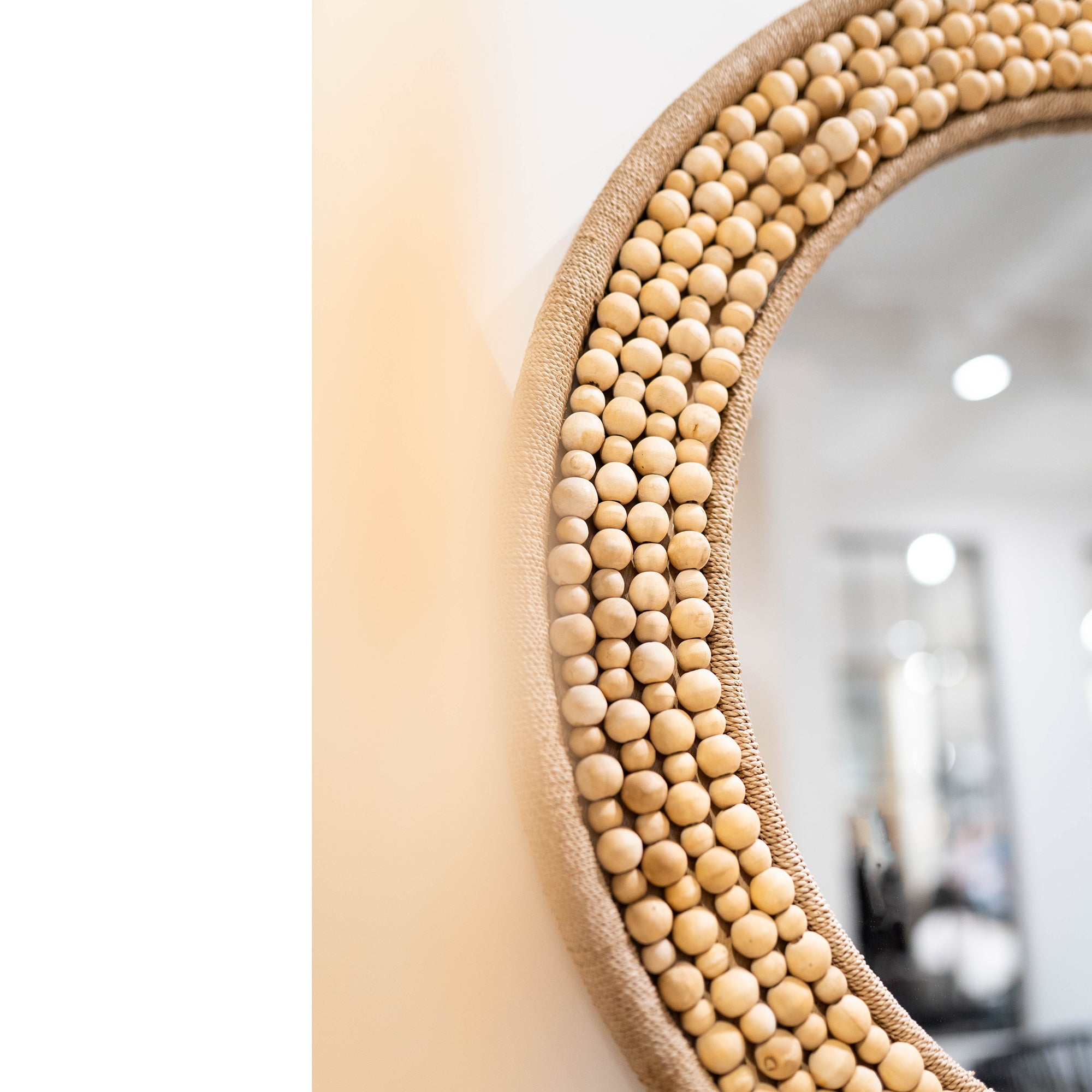 Round 34.5" Wide Wooden Bead Mirror