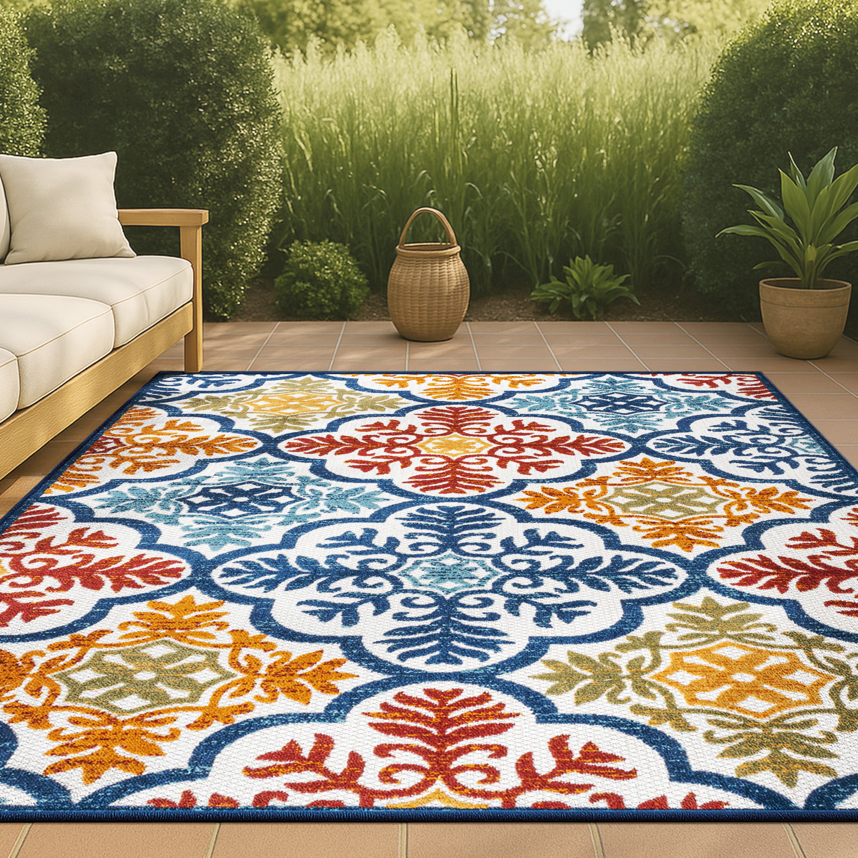 Cassis Ornate Ogee Trellis High-Low Indoor/Outdoor Area Rug