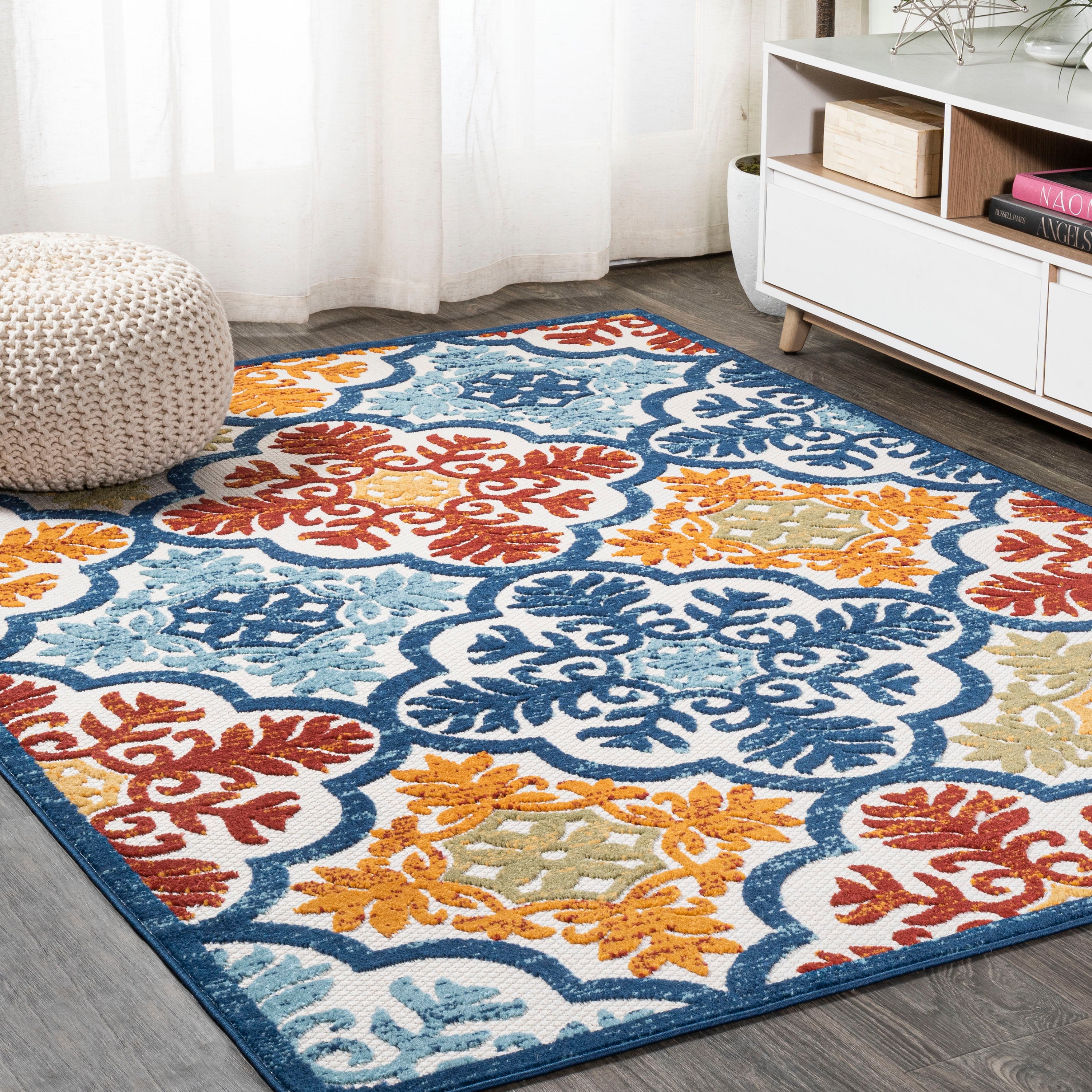 Cassis Ornate Ogee Trellis High-Low Indoor/Outdoor Area Rug