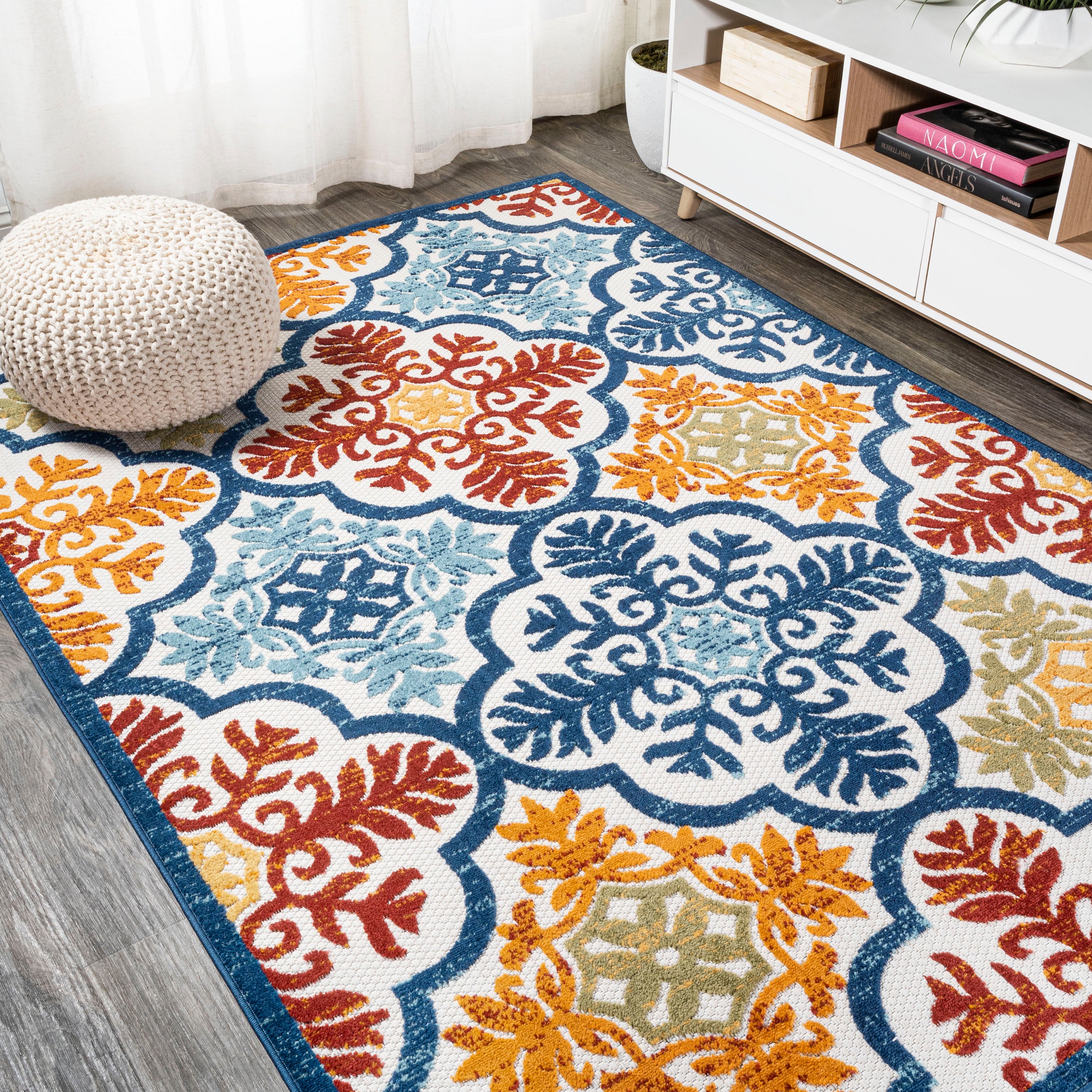Cassis Ornate Ogee Trellis High-Low Indoor/Outdoor Area Rug