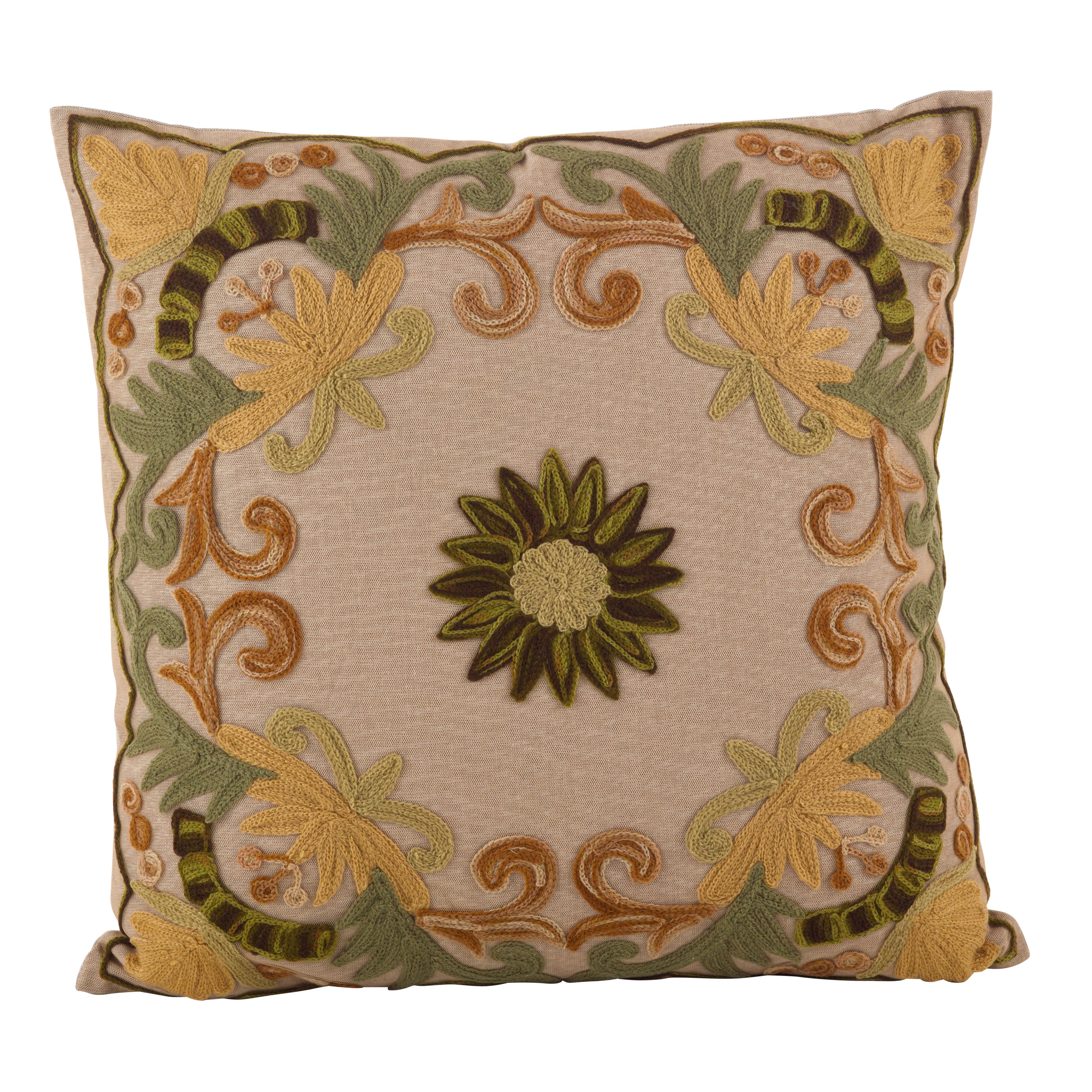 Embroidered Floral Design Cotton Poly Filled Throw Pillow