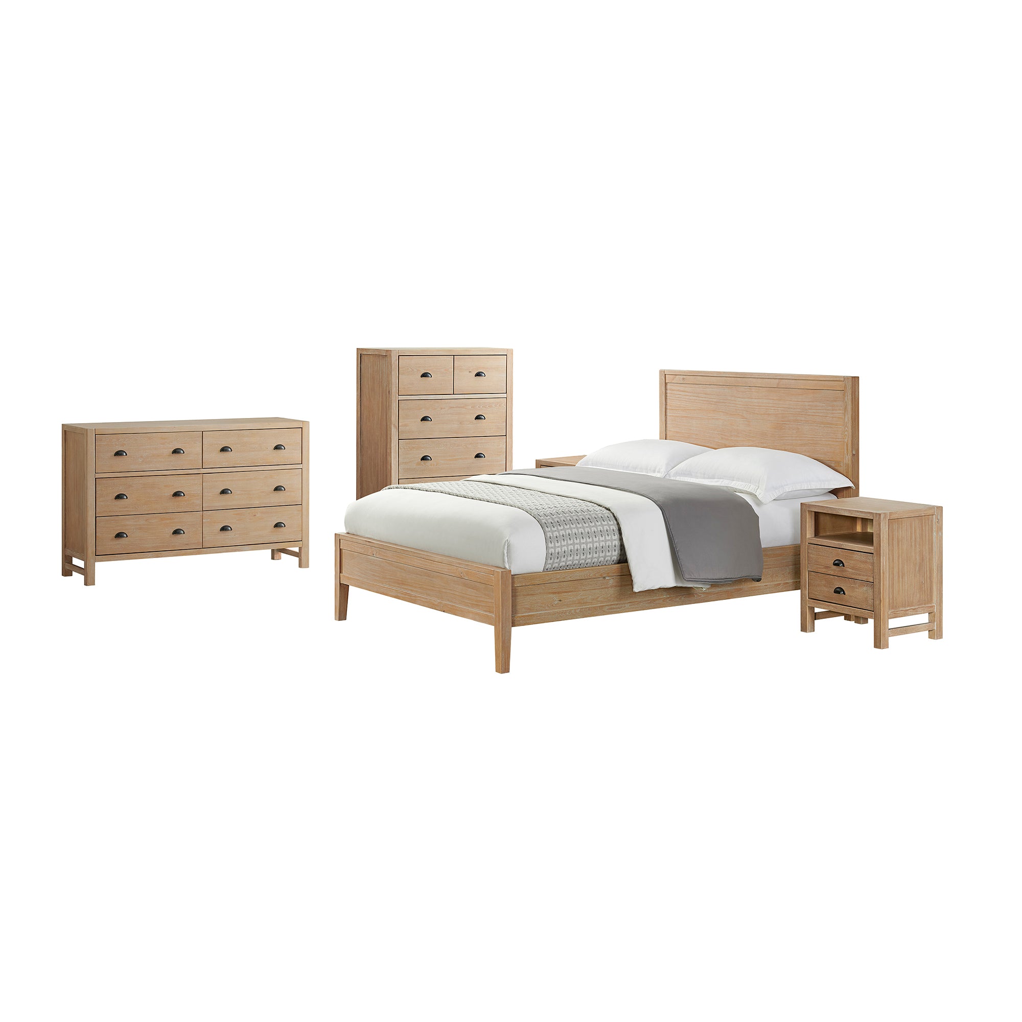 Arden 5-Piece Wood Bedroom Set with Bed, Two 2-Drawer Nightstand, 5-Drawer Chest, 6-Drawer Dresser