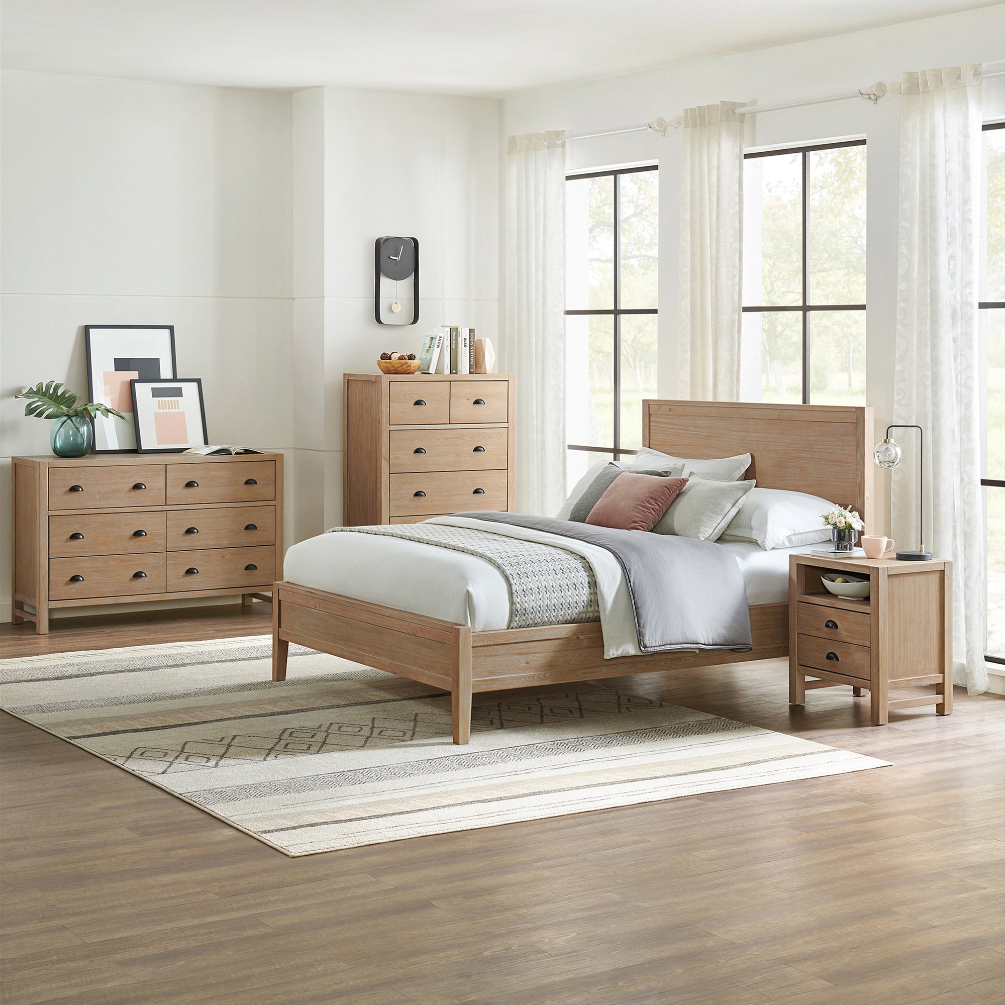 Arden 4-Piece Wood Bedroom Set with Bed, 2-Drawer Nightstand, 5-Drawer Chest, 6-Drawer Dresser
