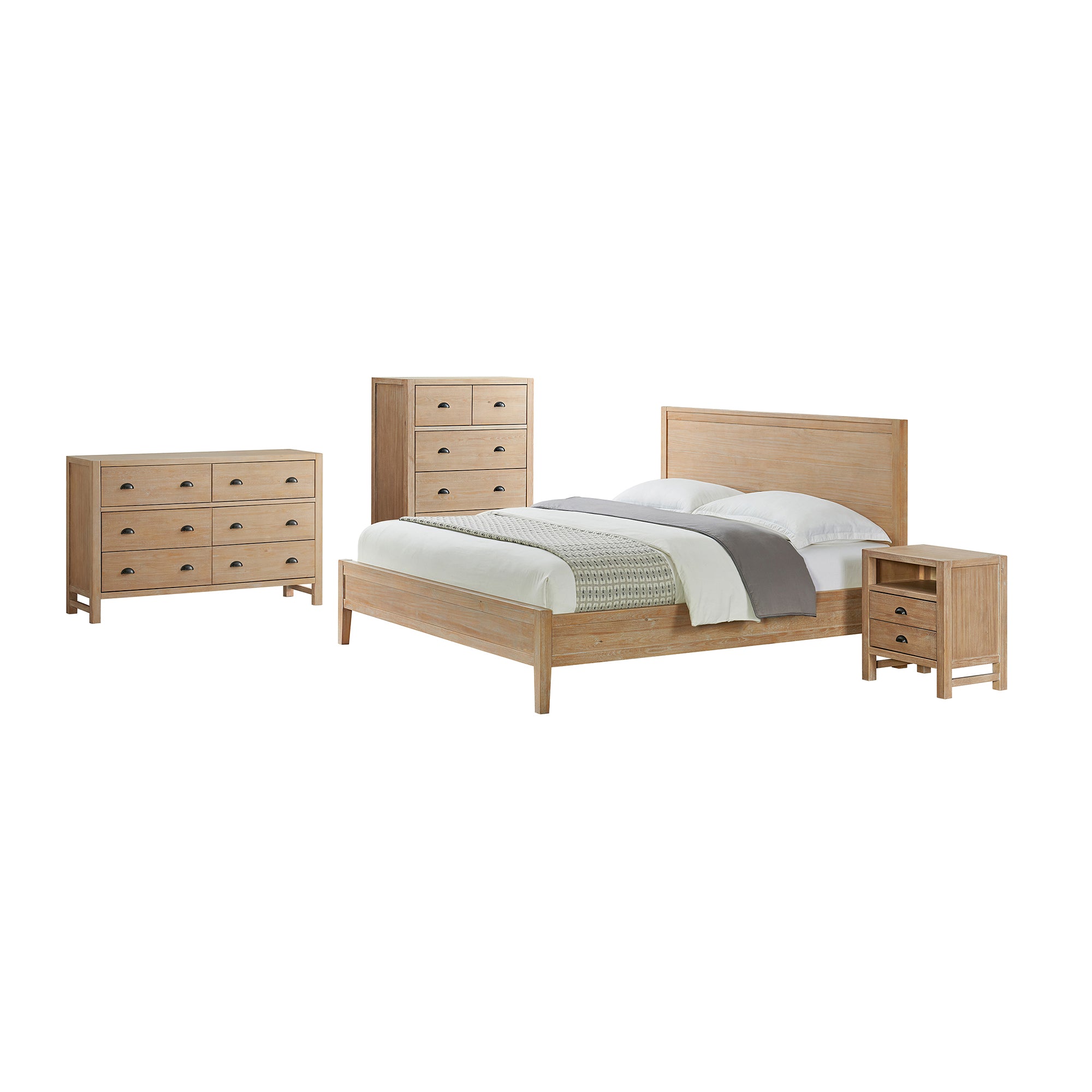 Arden 4-Piece Wood Bedroom Set with Bed, 2-Drawer Nightstand, 5-Drawer Chest, 6-Drawer Dresser
