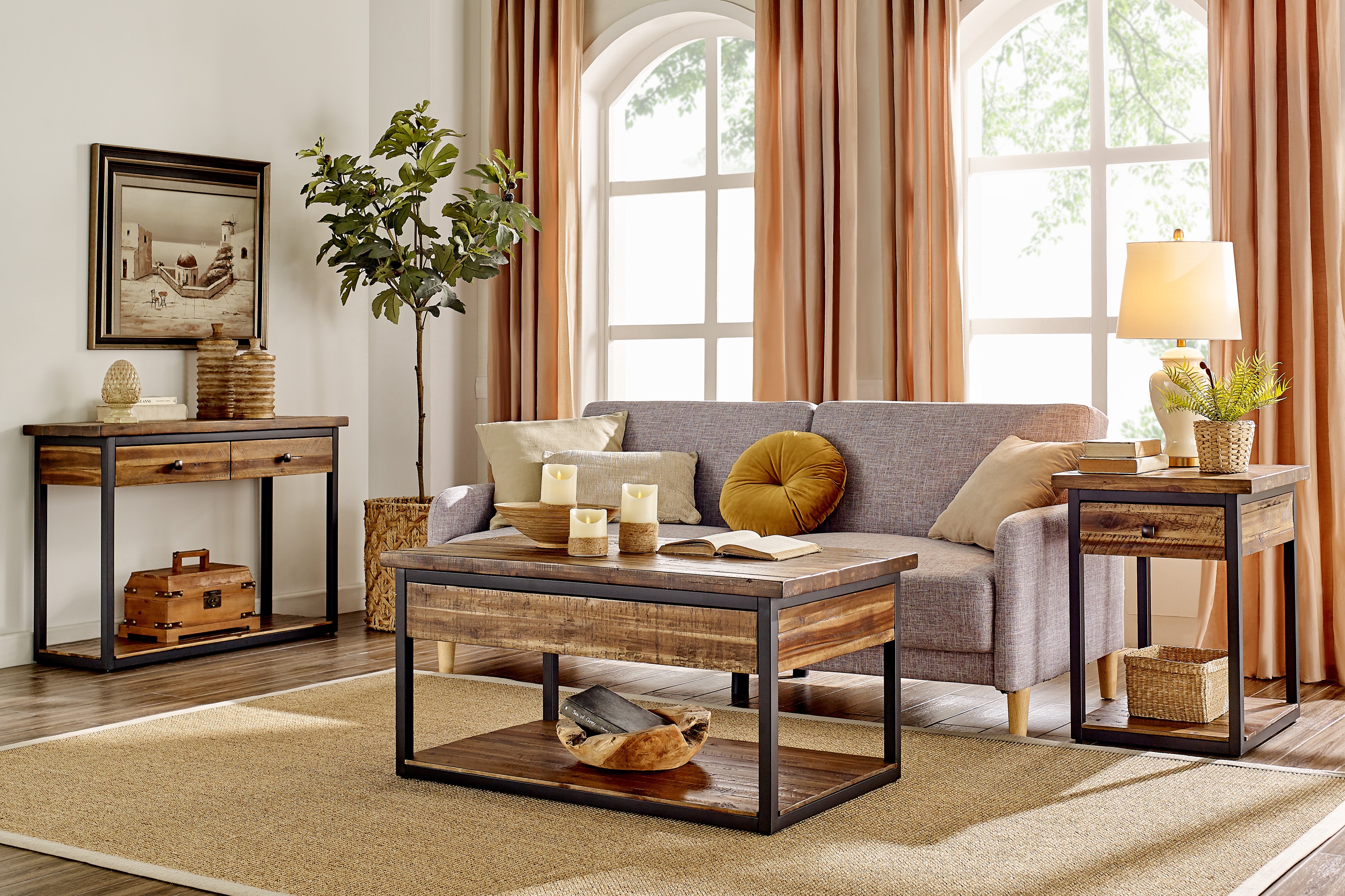 Claremont Rustic Wood End Table with Drawer and Low Shelf