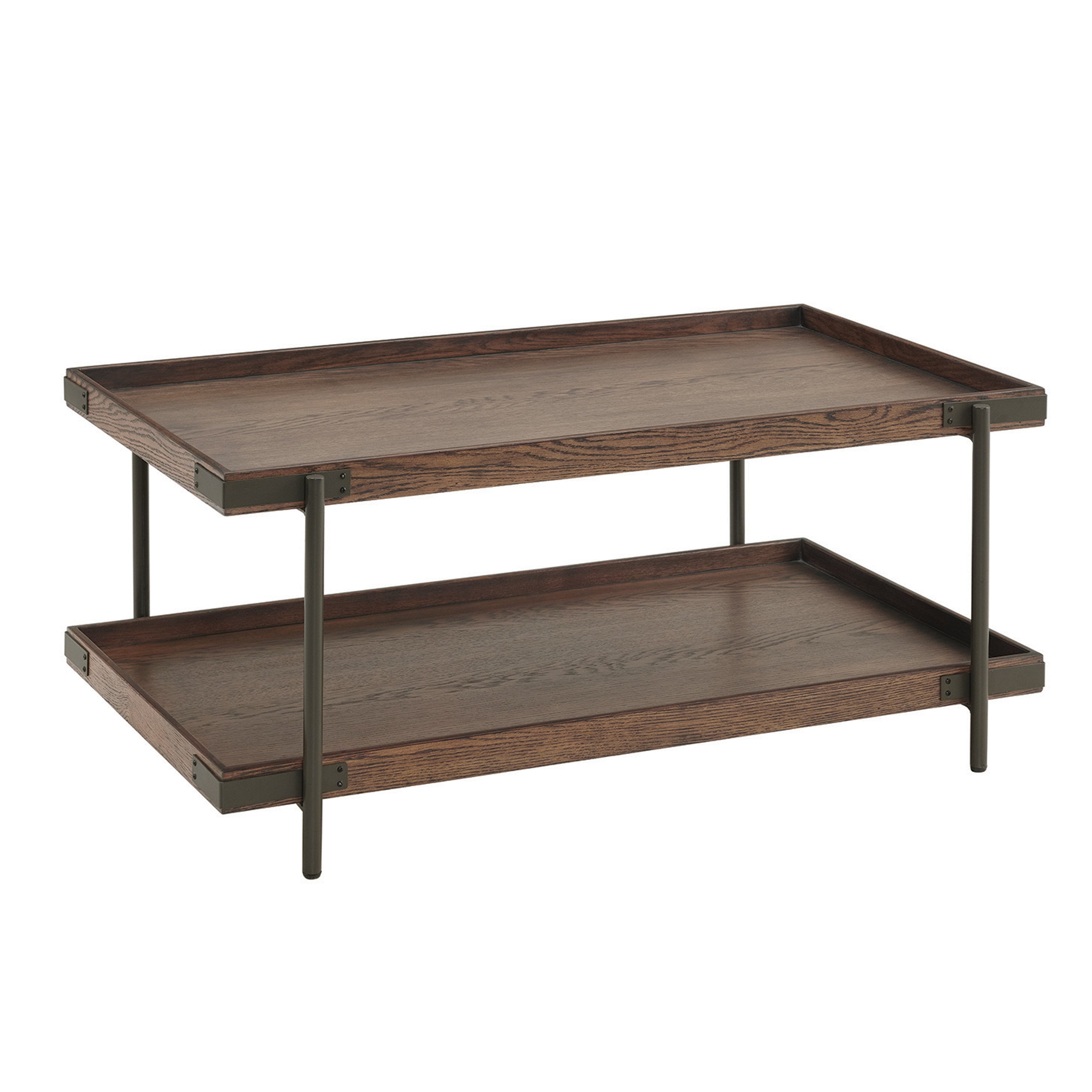 Kyra 3-Piece Oak and Metal Living Room Set with Two 27" Side Tables and 42"L Coffee Table