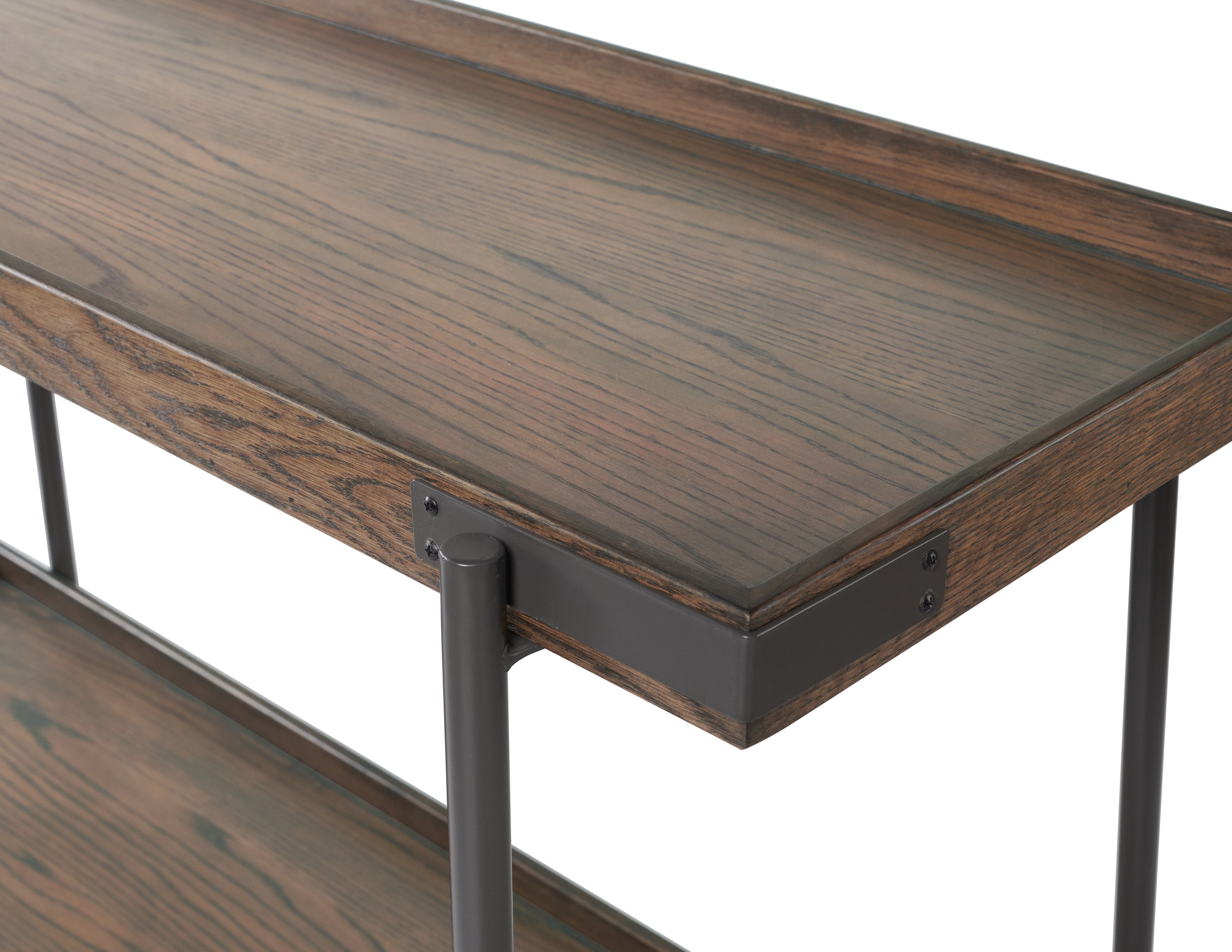 Kyra 3-Piece Oak and Metal Living Room Set with Two 27" Side Tables and 42"L Coffee Table