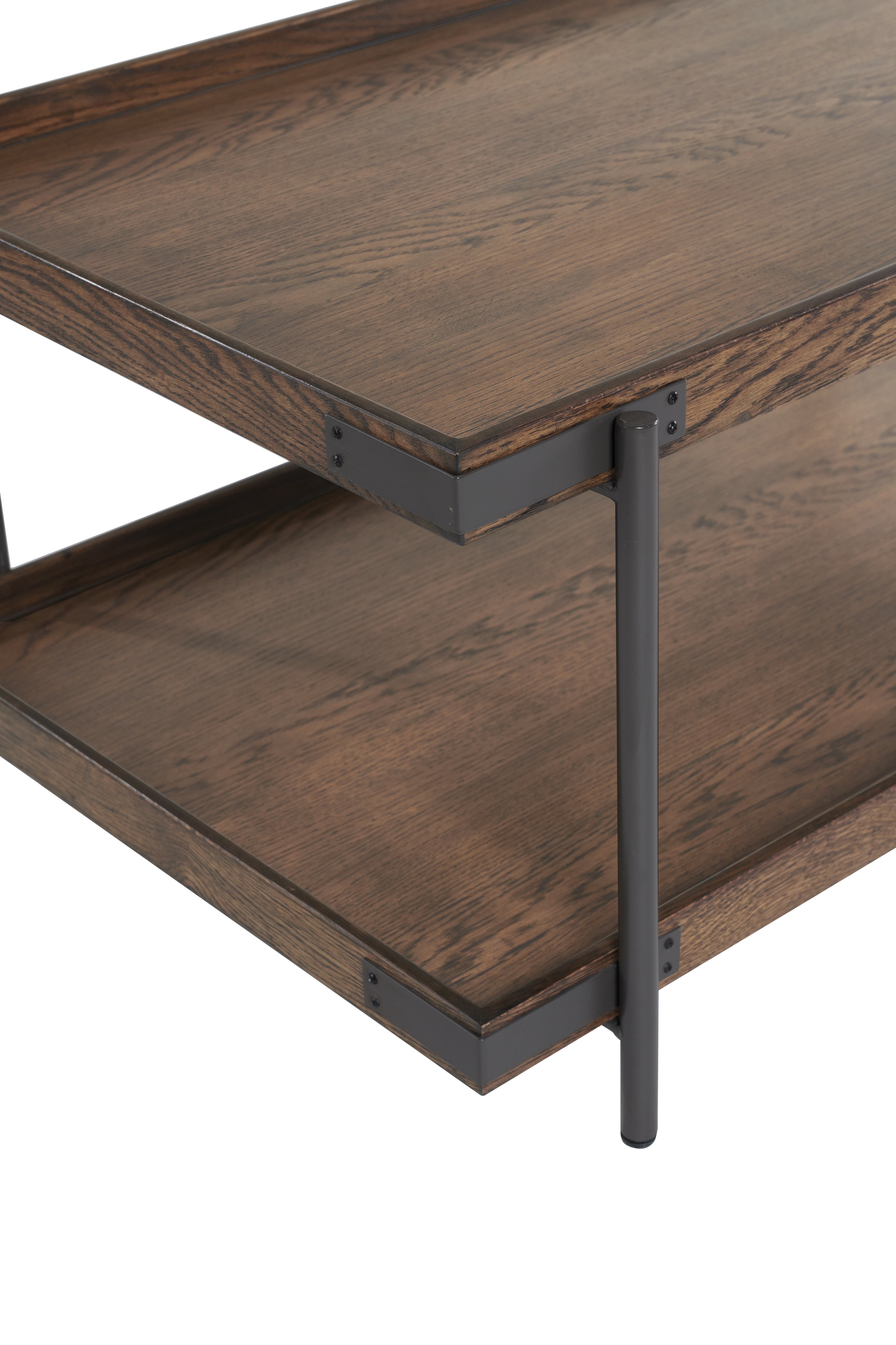 Kyra 3-Piece Oak and Metal Living Room Set with Two 27" Side Tables and 42"L Coffee Table
