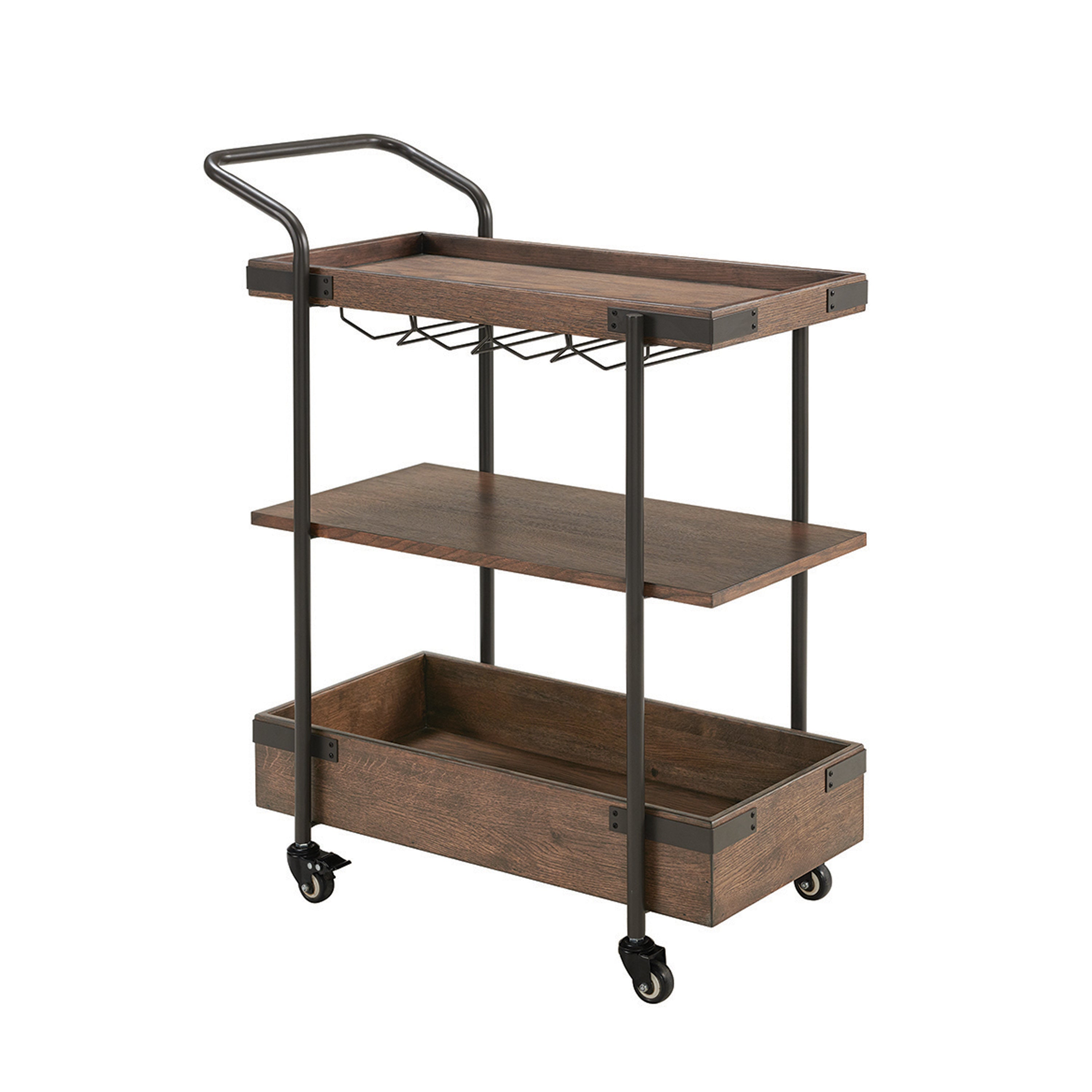 Kyra 32"L Oak and Metal Bar Cart
