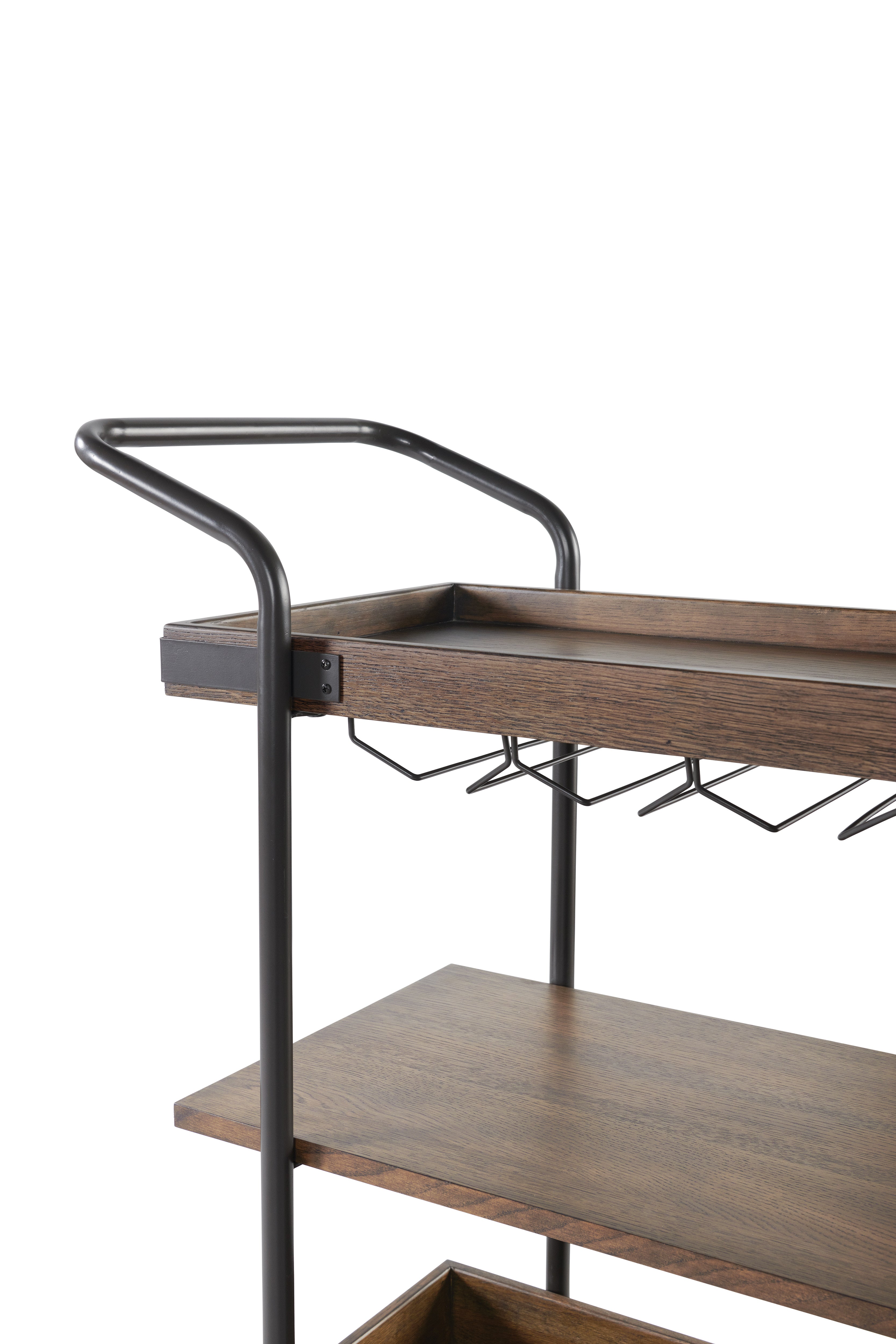 Kyra 32"L Oak and Metal Bar Cart
