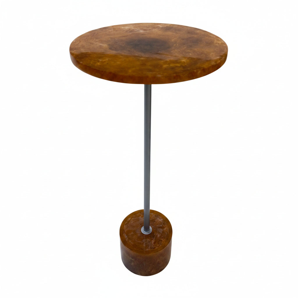 Amber Glow 25 Inch Round Resin Side Table with Nickel Base