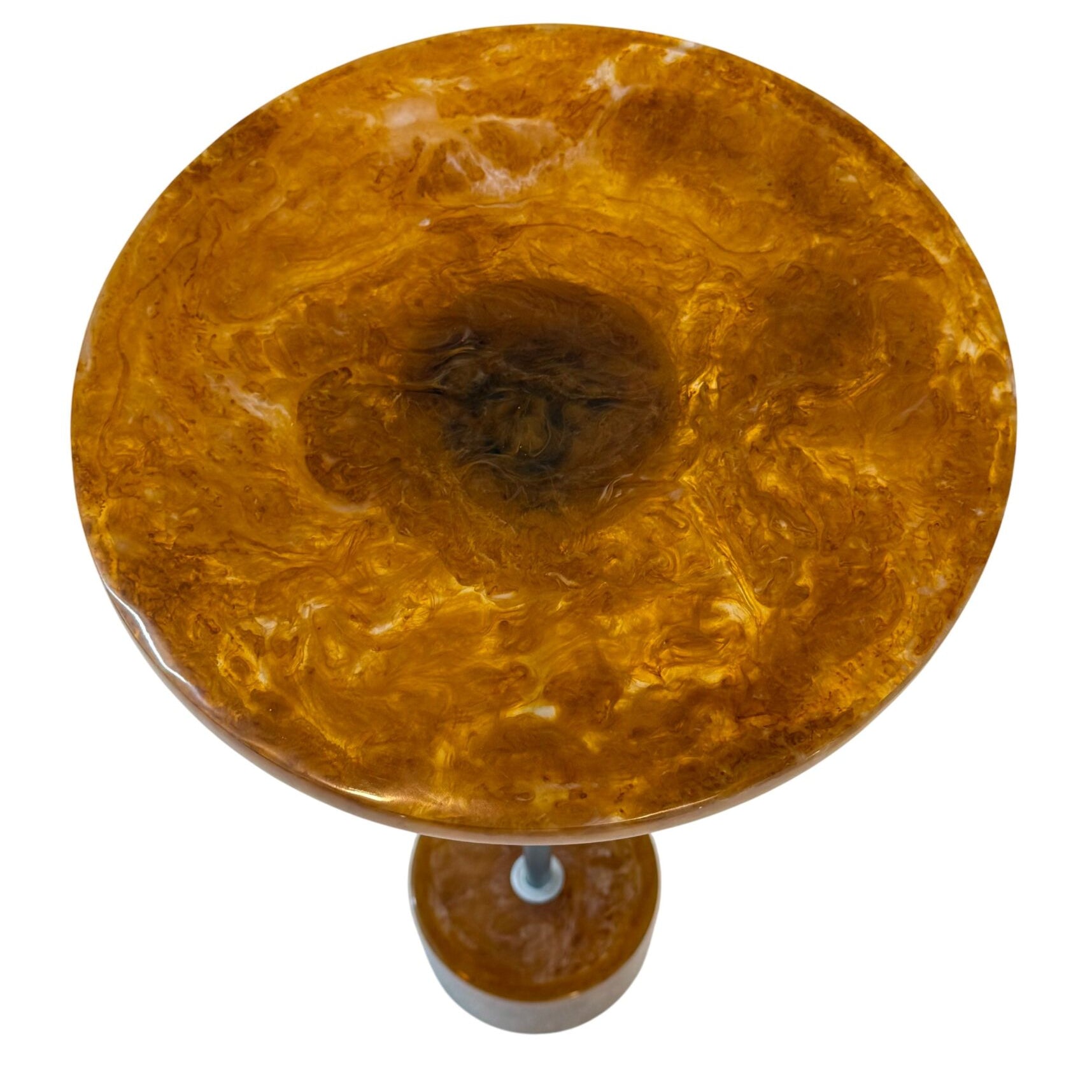 Amber Glow 25 Inch Round Resin Side Table with Nickel Base