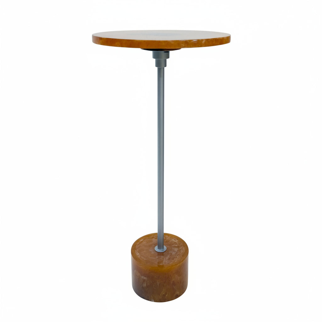 Amber Glow 25 Inch Round Resin Side Table with Nickel Base
