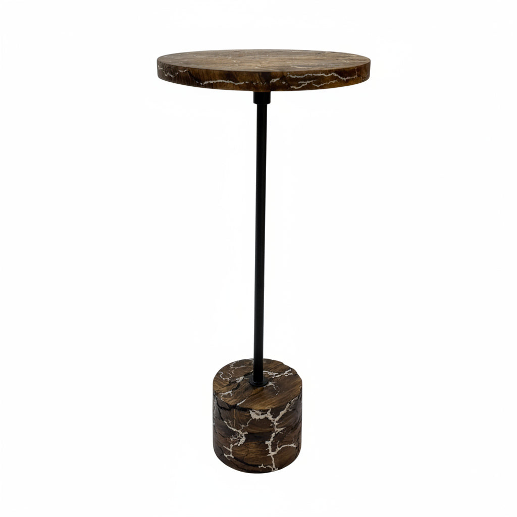 Electra Round Mango Wood Accent Table with Lightning Design and Black Frame