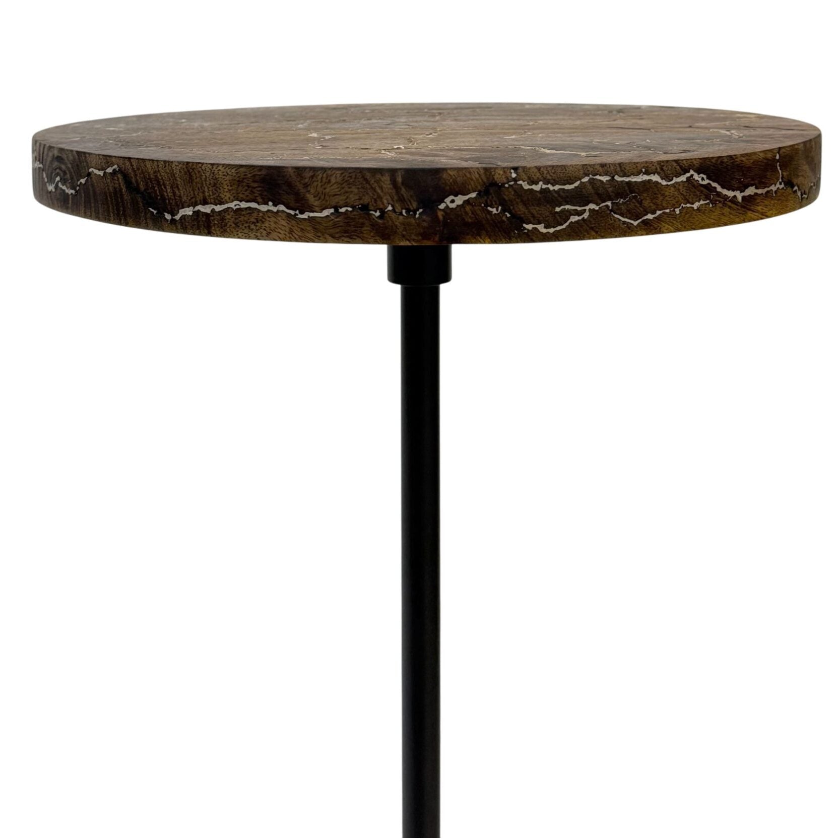 Electra Round Mango Wood Accent Table with Lightning Design and Black Frame