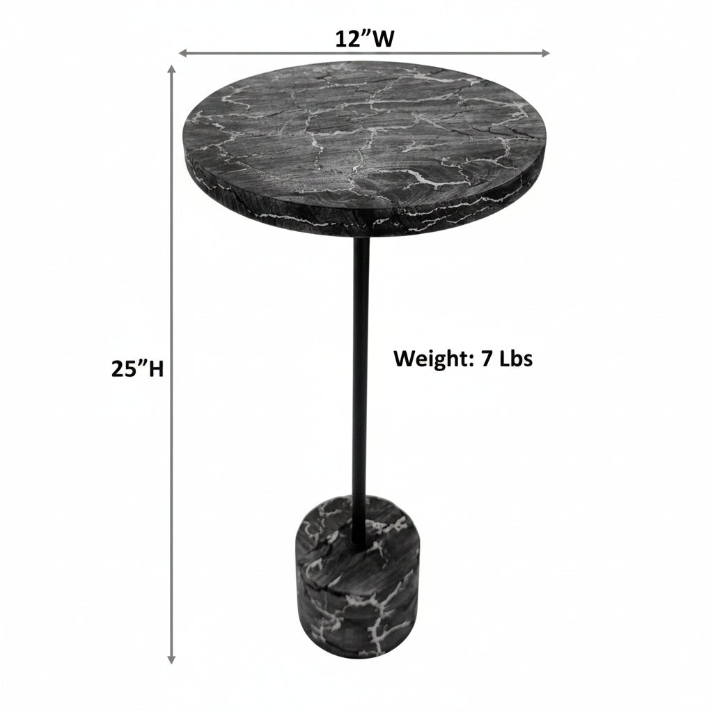 Electra Round Mango Wood Accent Table with Lightning Design and Black Frame