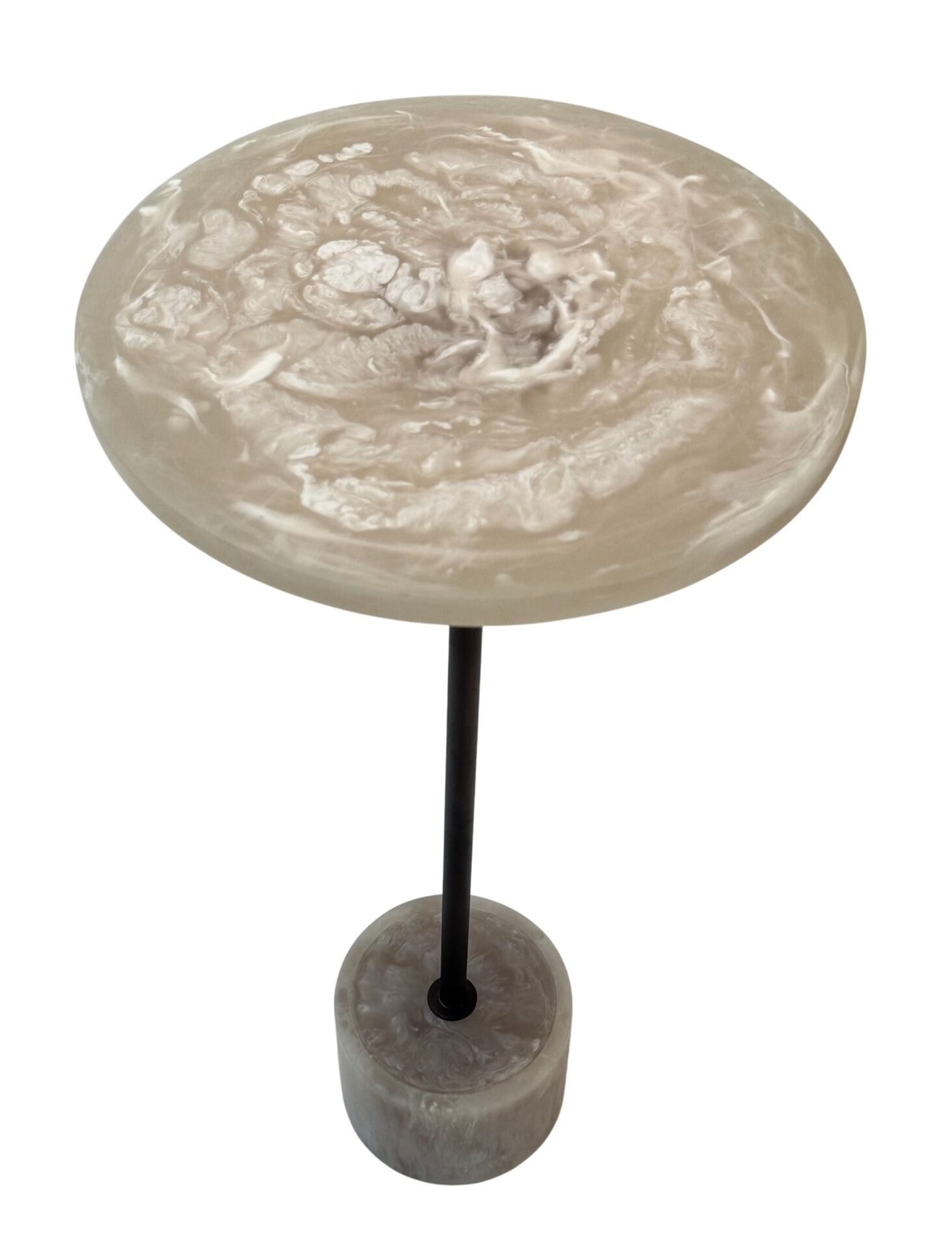 Solace Round Accent Table with Resin Top and Antique Copper Base